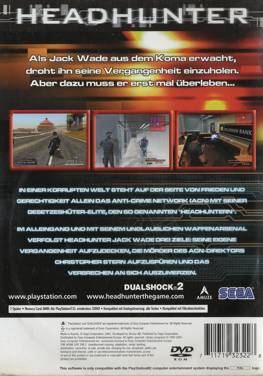 Headhunter - PlayStation 2 Rückseite