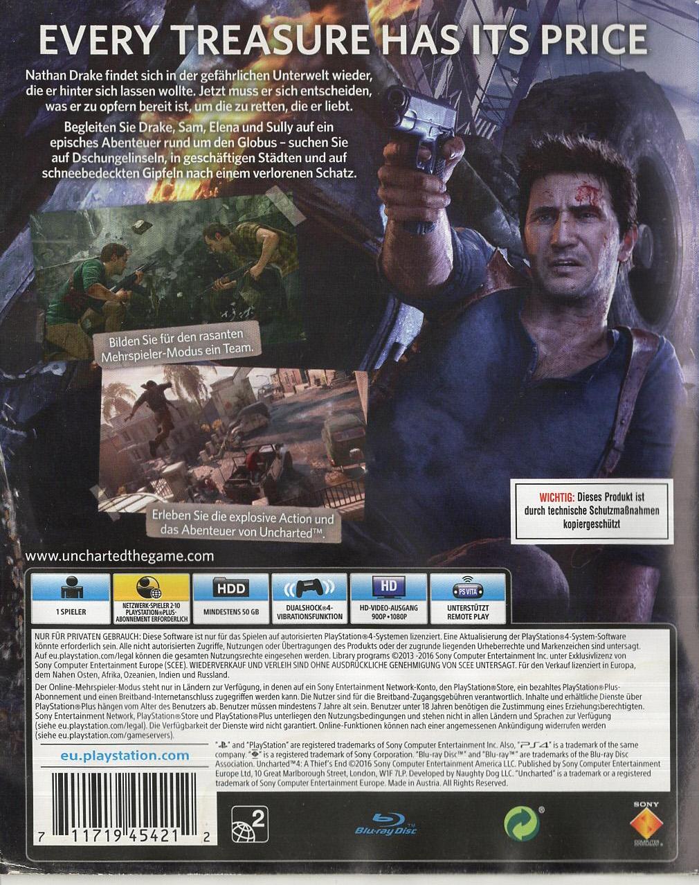 Uncharted 4: A Thief's End - PlayStation 4 Rückseite