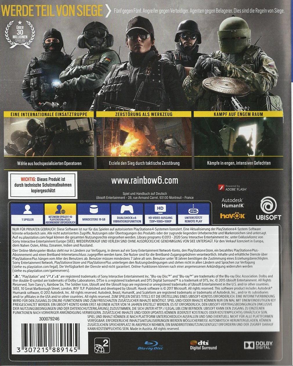 Tom Clancy's Rainbow Six Siege - PlayStation 4 Rückseite