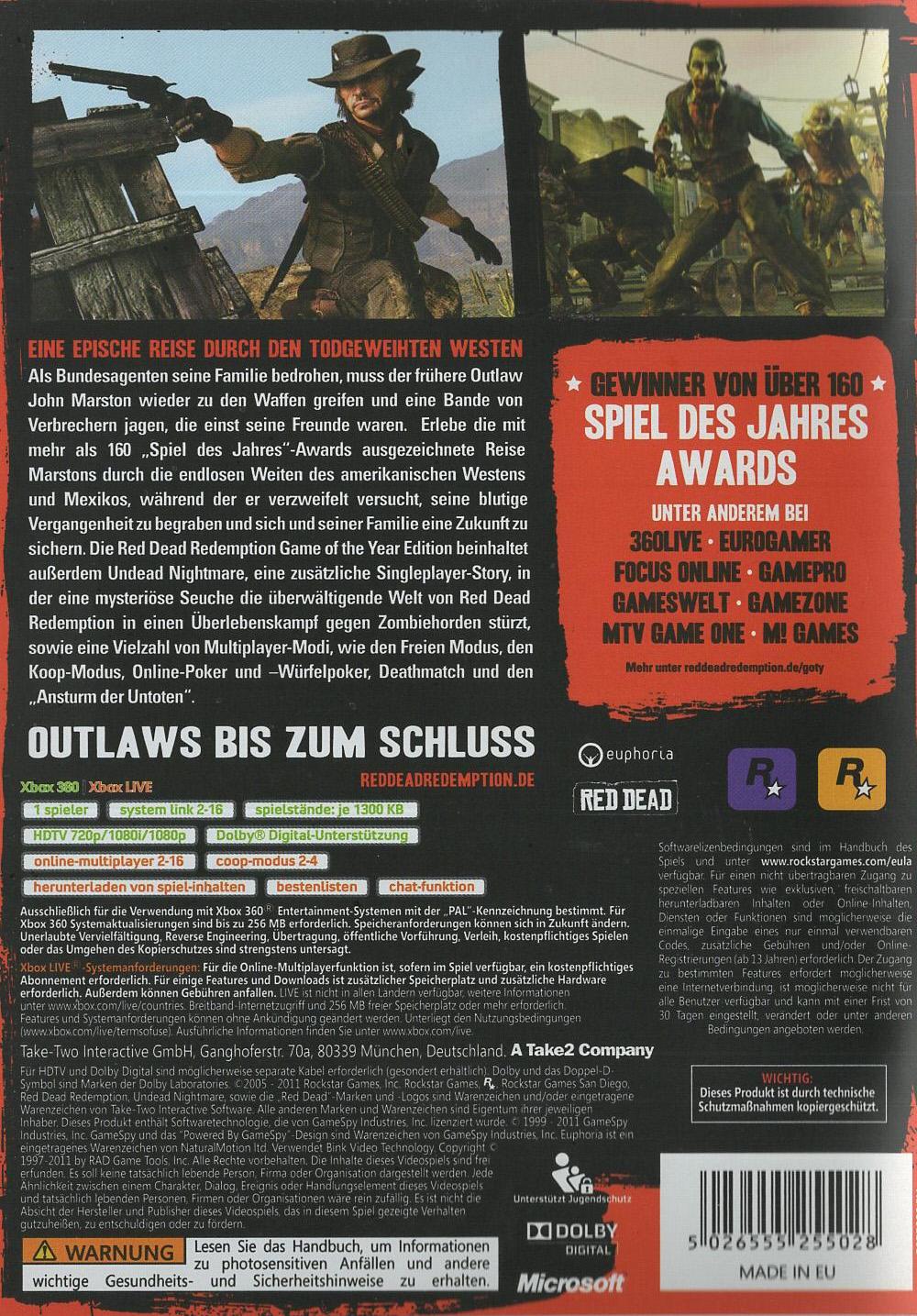 Red Dead Redemption: Game of the Year Edition - Xbox 360 Rückseite