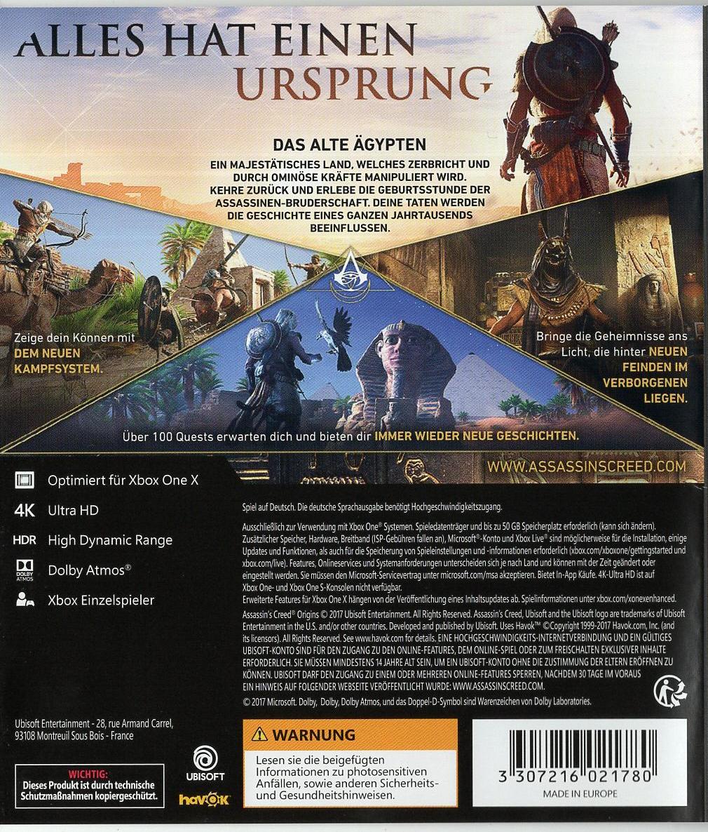 Assassin's Creed Origins - Xbox One Rückseite