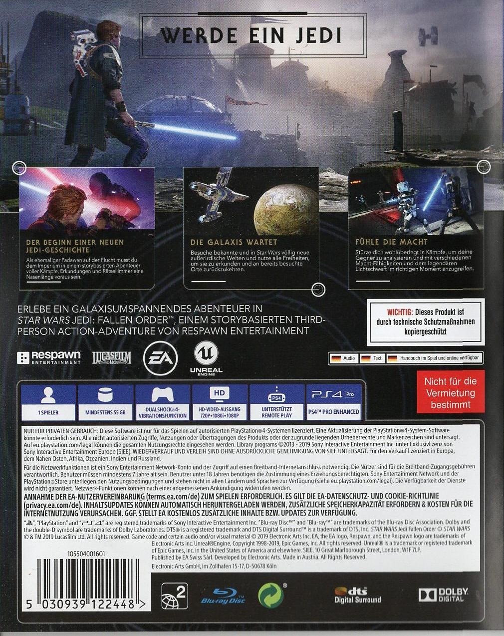 Star Wars Jedi: Fallen Order - PlayStation 4 Rückseite
