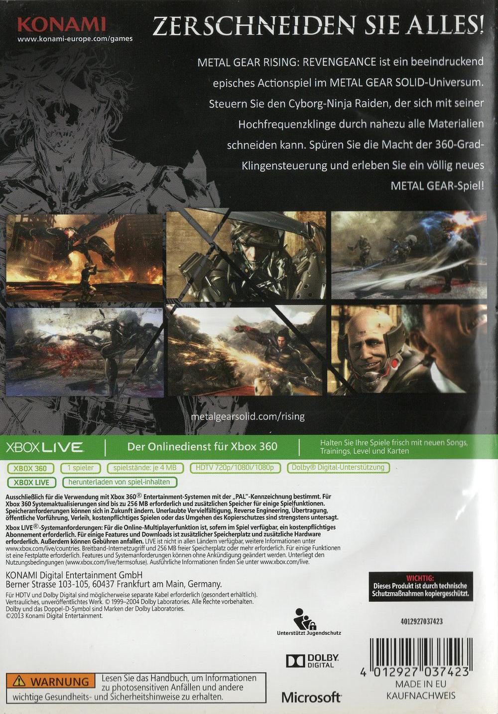 Metal Gear Rising: Revengeance - Xbox 360 Rückseite