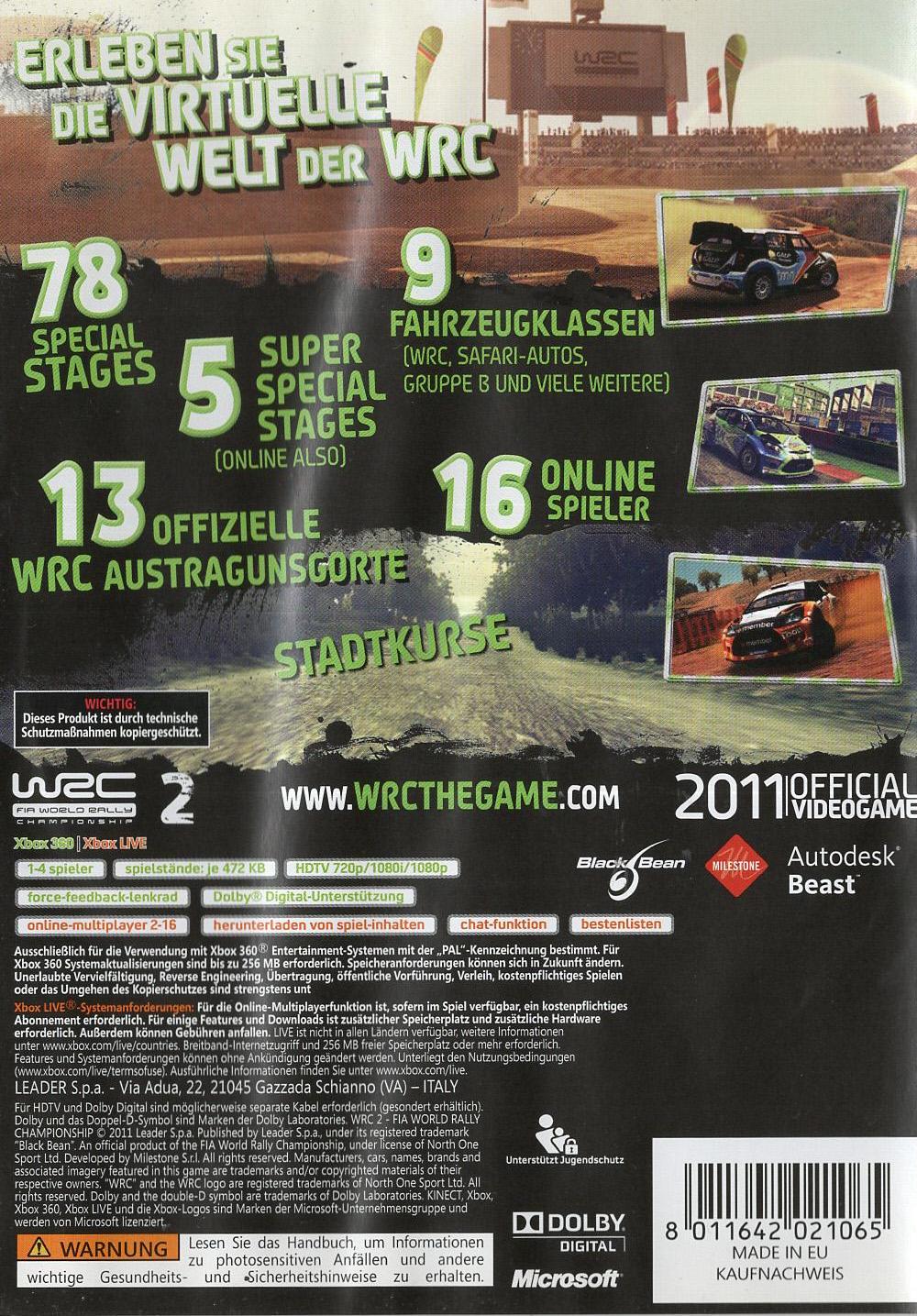 WRC 2: FIA World Rally Championship - Xbox 360 Rückseite