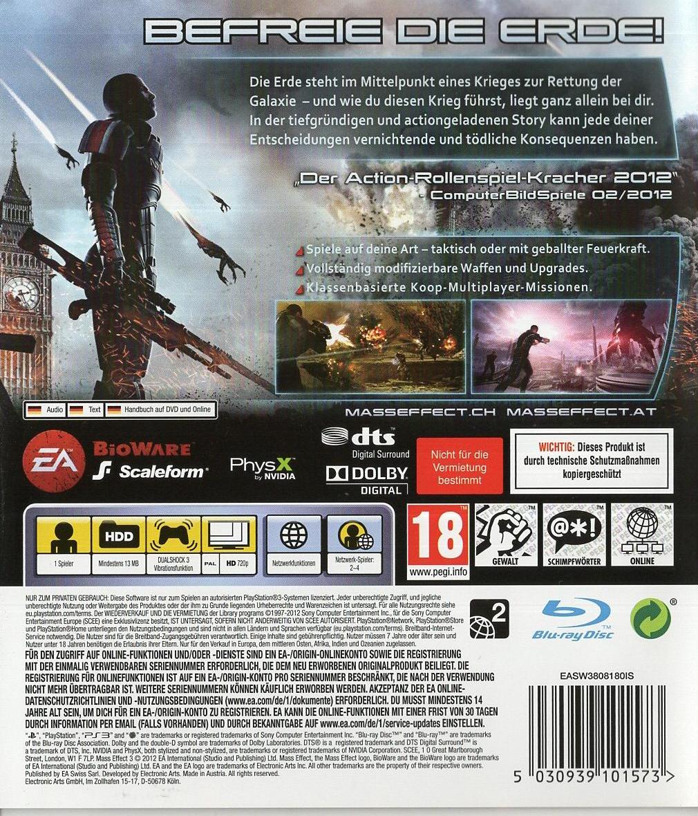 Mass Effect 3 - PlayStation 3 Rückseite