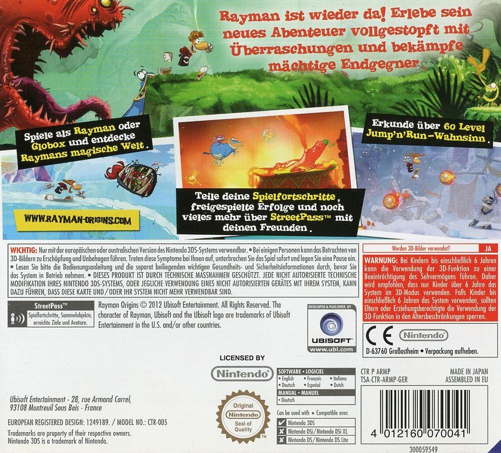 Rayman Origins - Nintendo 3DS Rückseite