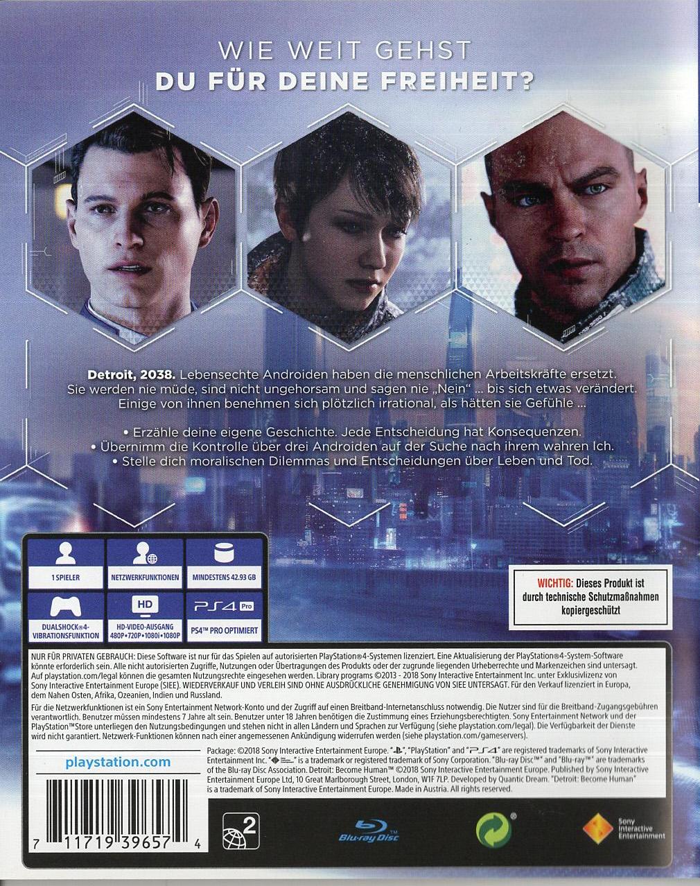 Detroit: Become Human - PlayStation 4 Rückseite