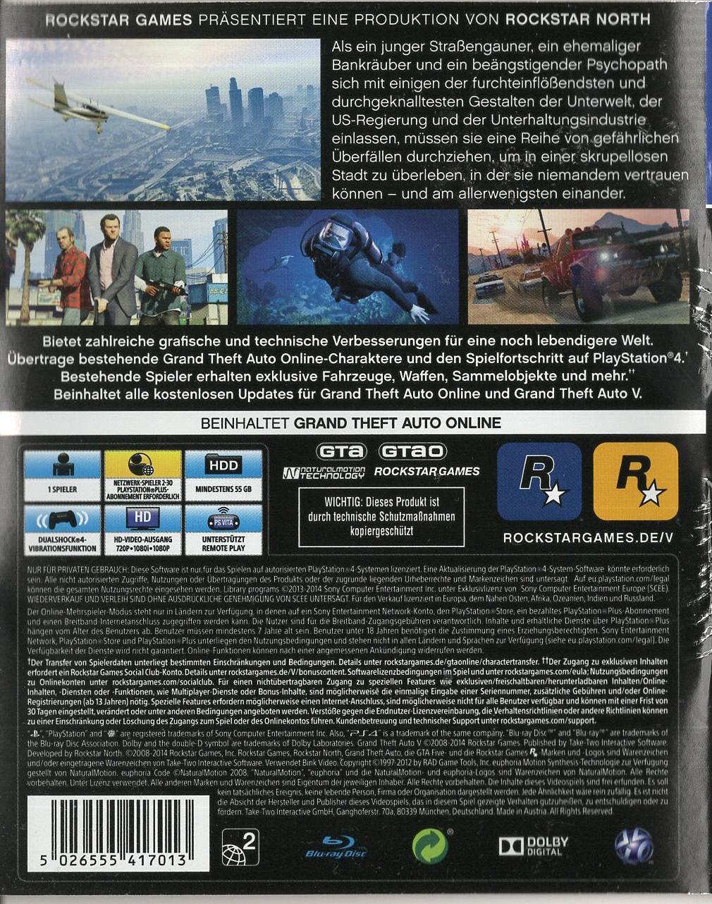 Grand Theft Auto V - PlayStation 4 Rückseite