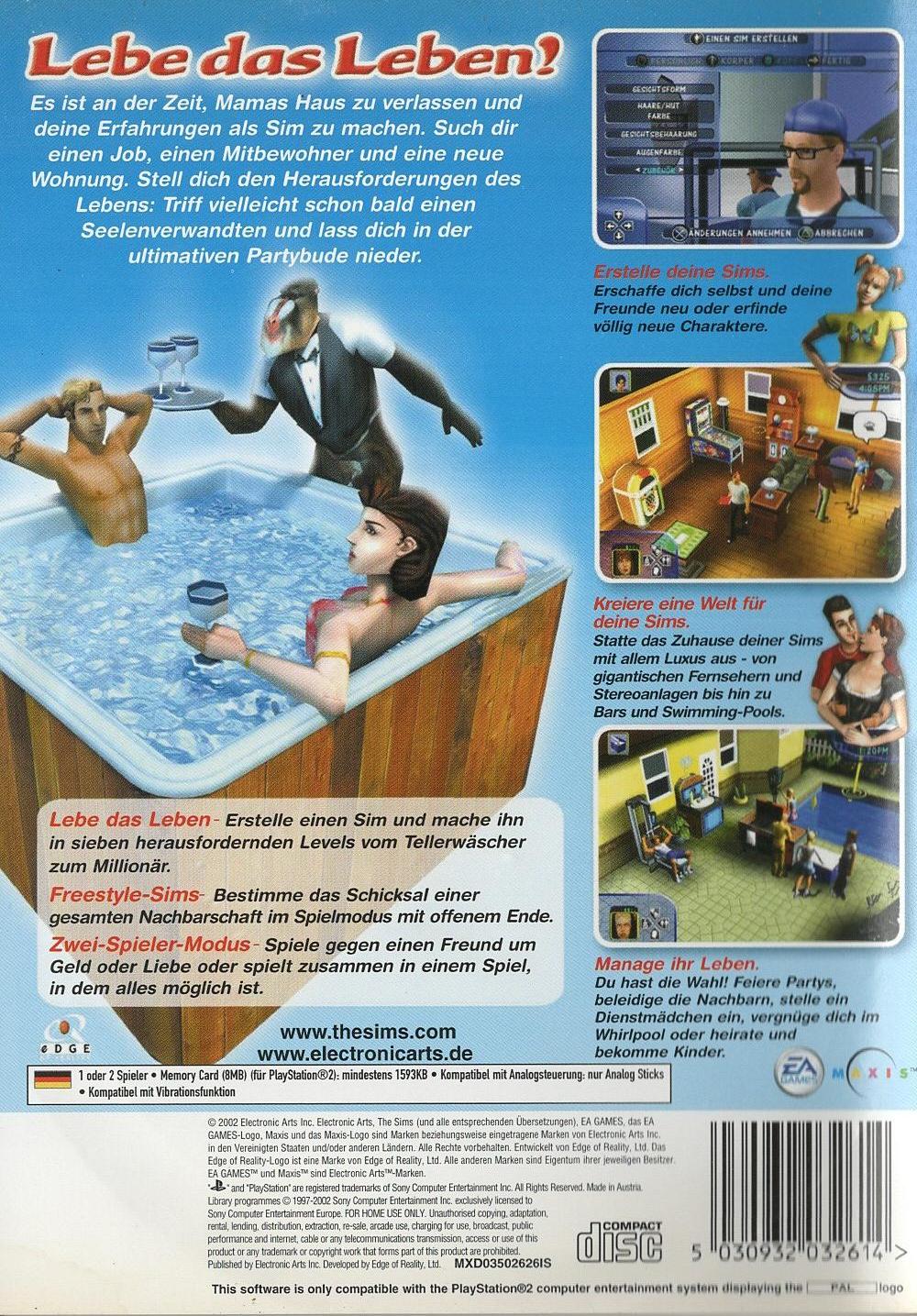 Die Sims - PlayStation 2 Rückseite