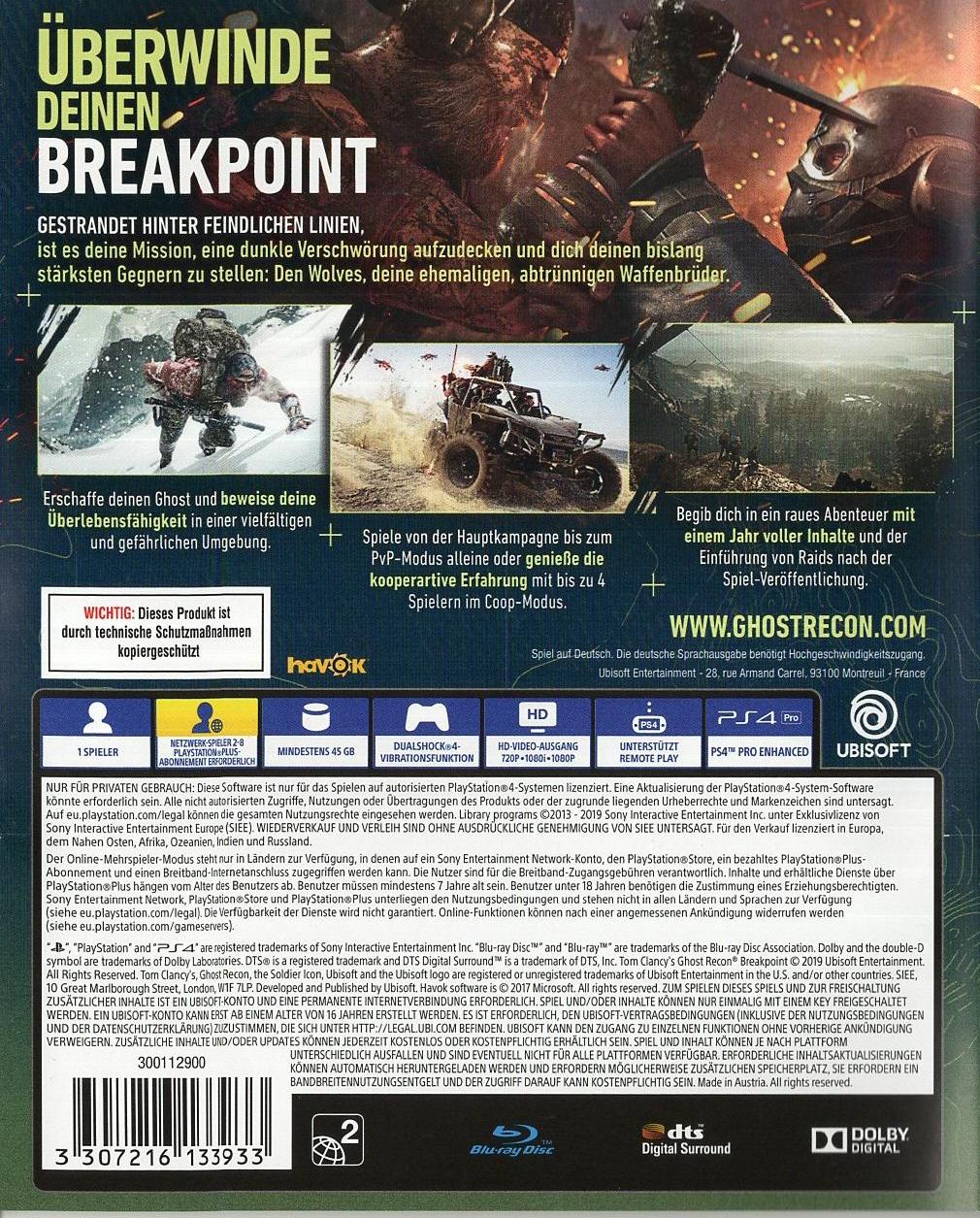 Tom Clancy's Ghost Recon Breakpoint - PlayStation 4 Rückseite