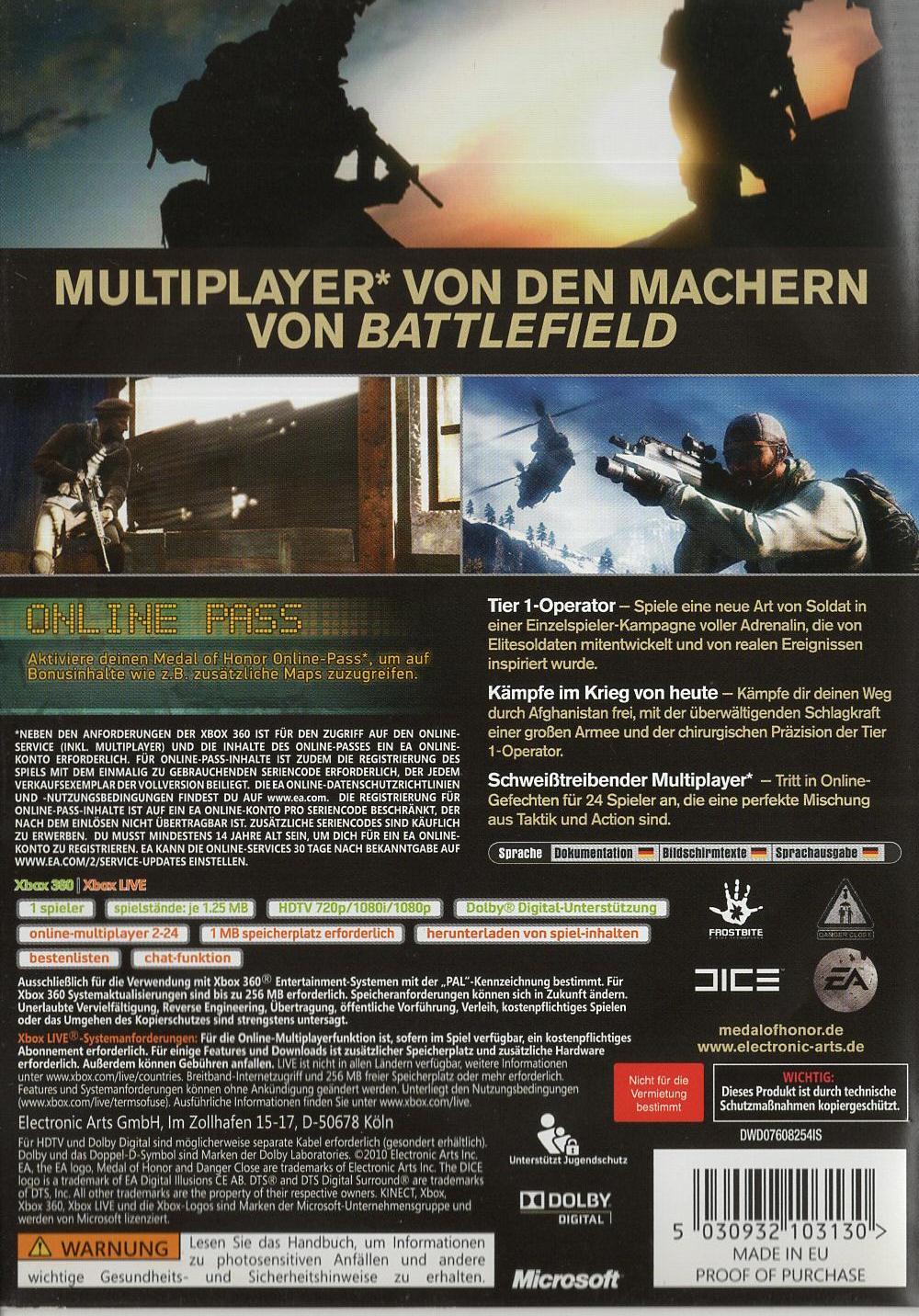 Medal of Honor - Xbox 360 Rückseite