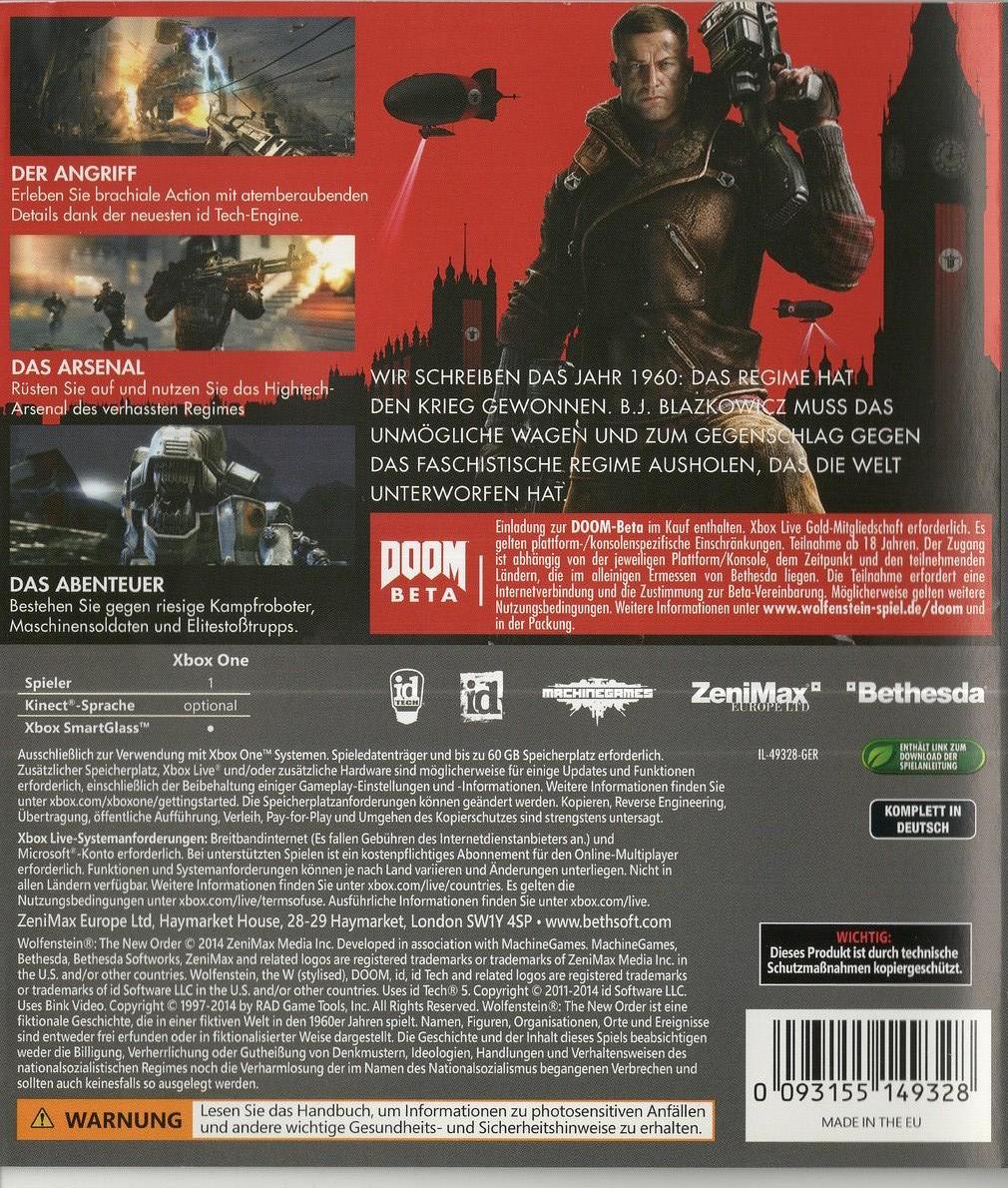 Wolfenstein: The New Order - Xbox One Rückseite
