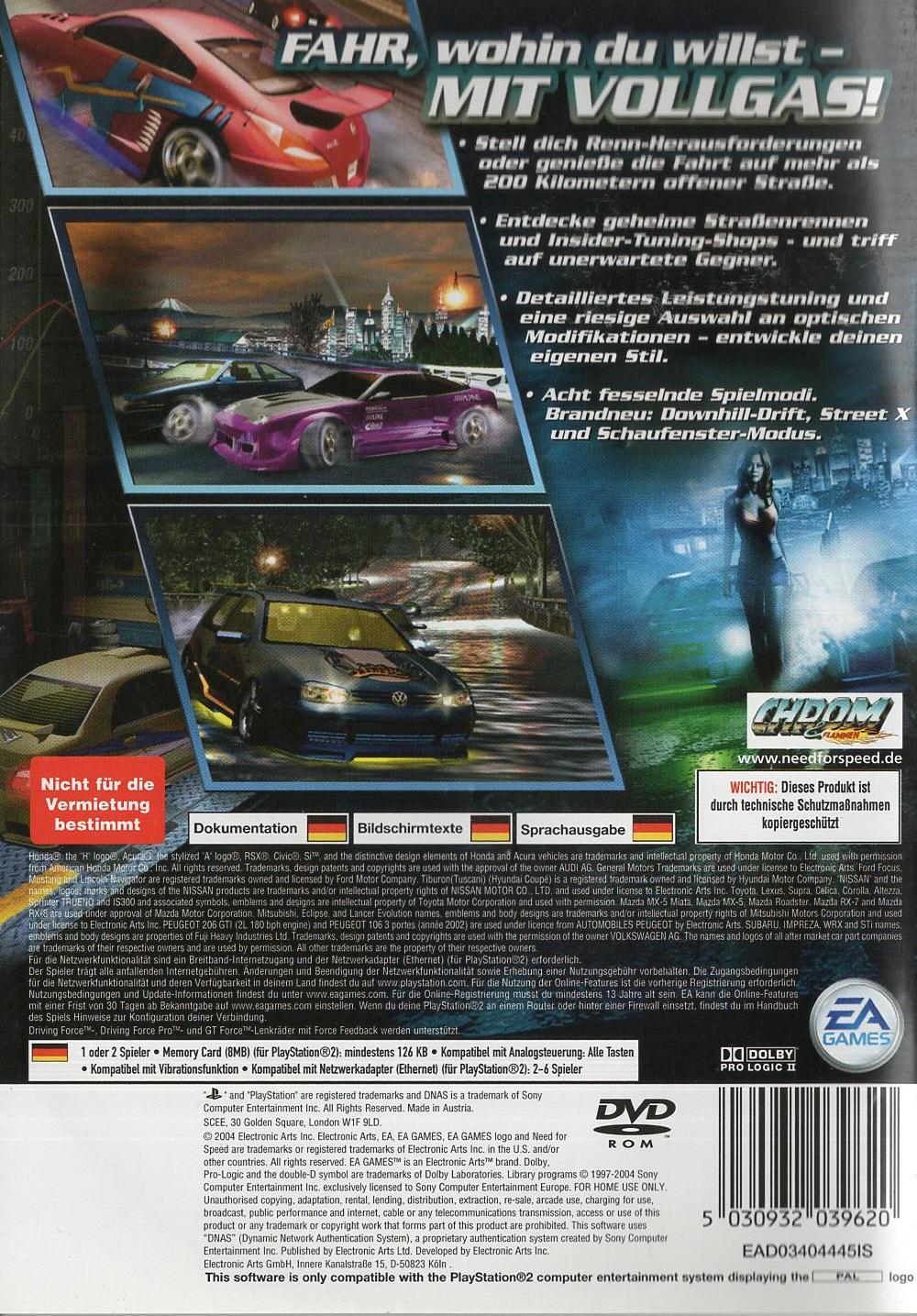 Need for Speed Underground 2 - PlayStation 2 Rückseite