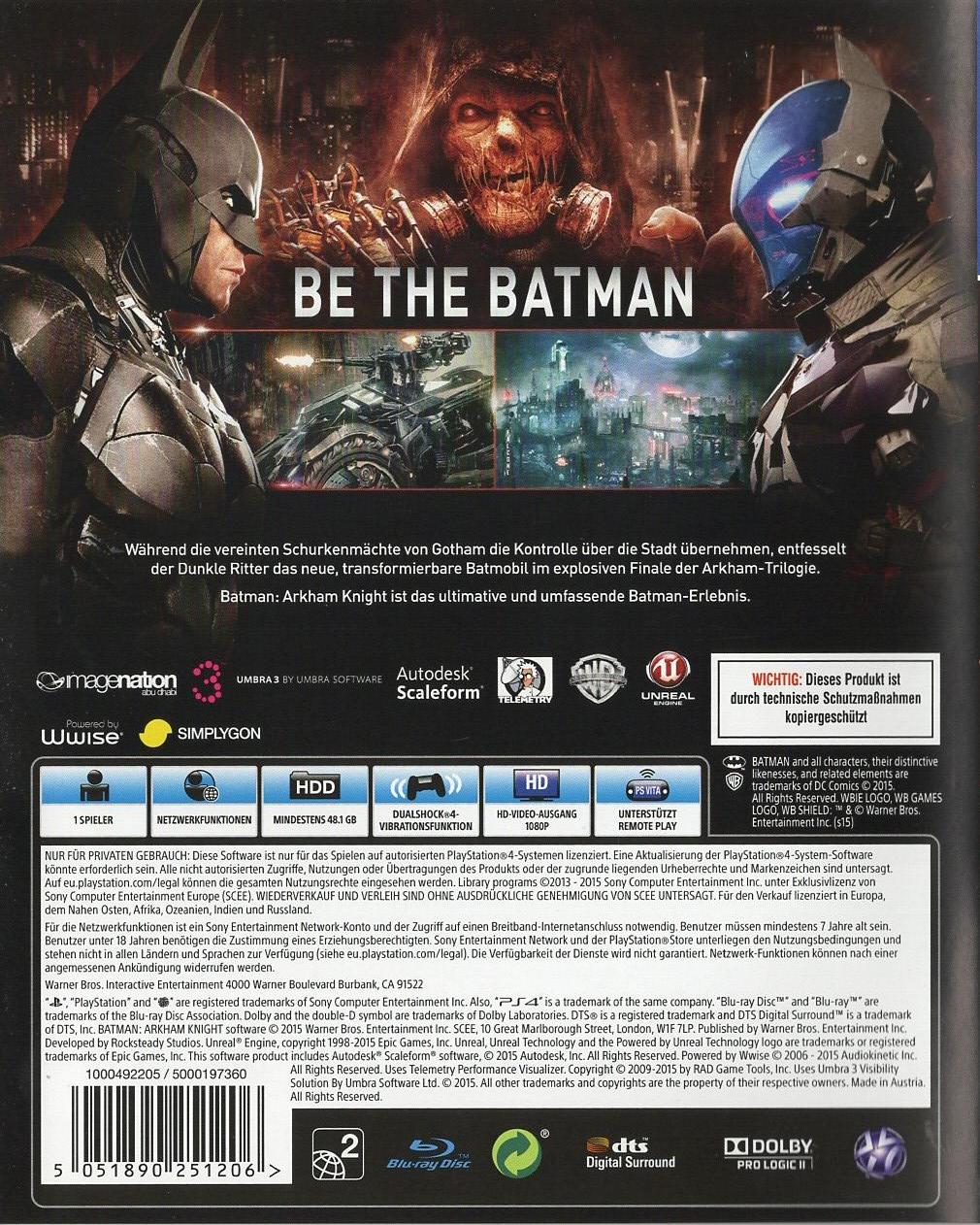 Batman: Arkham Knight - PlayStation 4 Rückseite