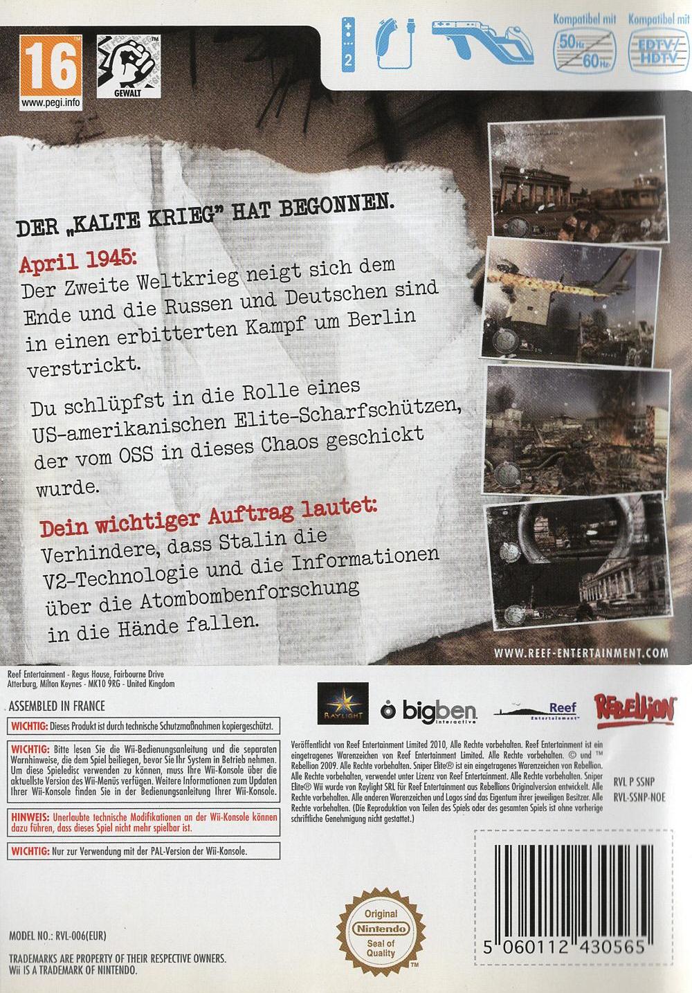 Sniper Elite - Nintendo Wii Rückseite