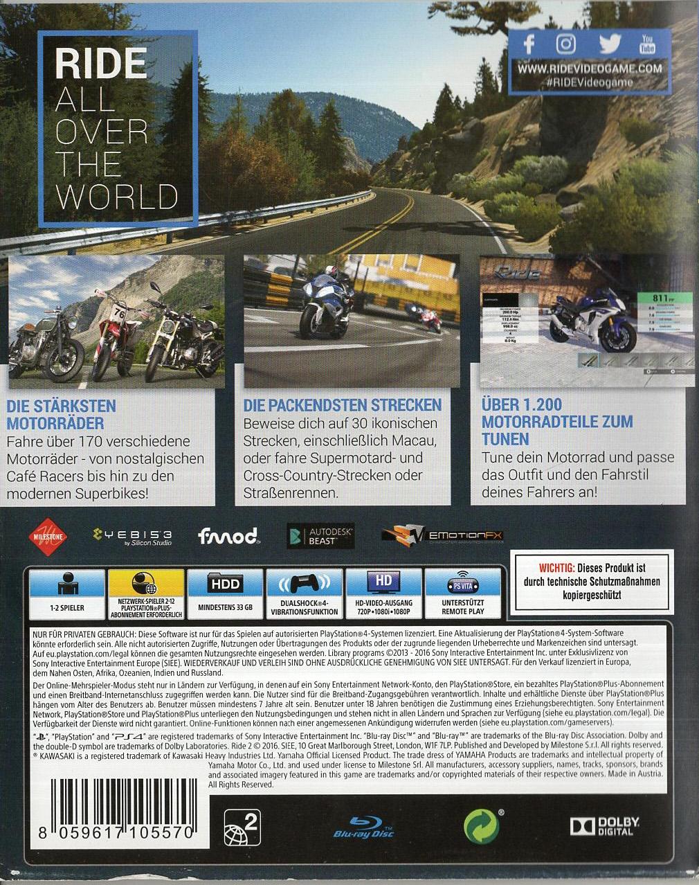Ride 2 - PlayStation 4 Rückseite
