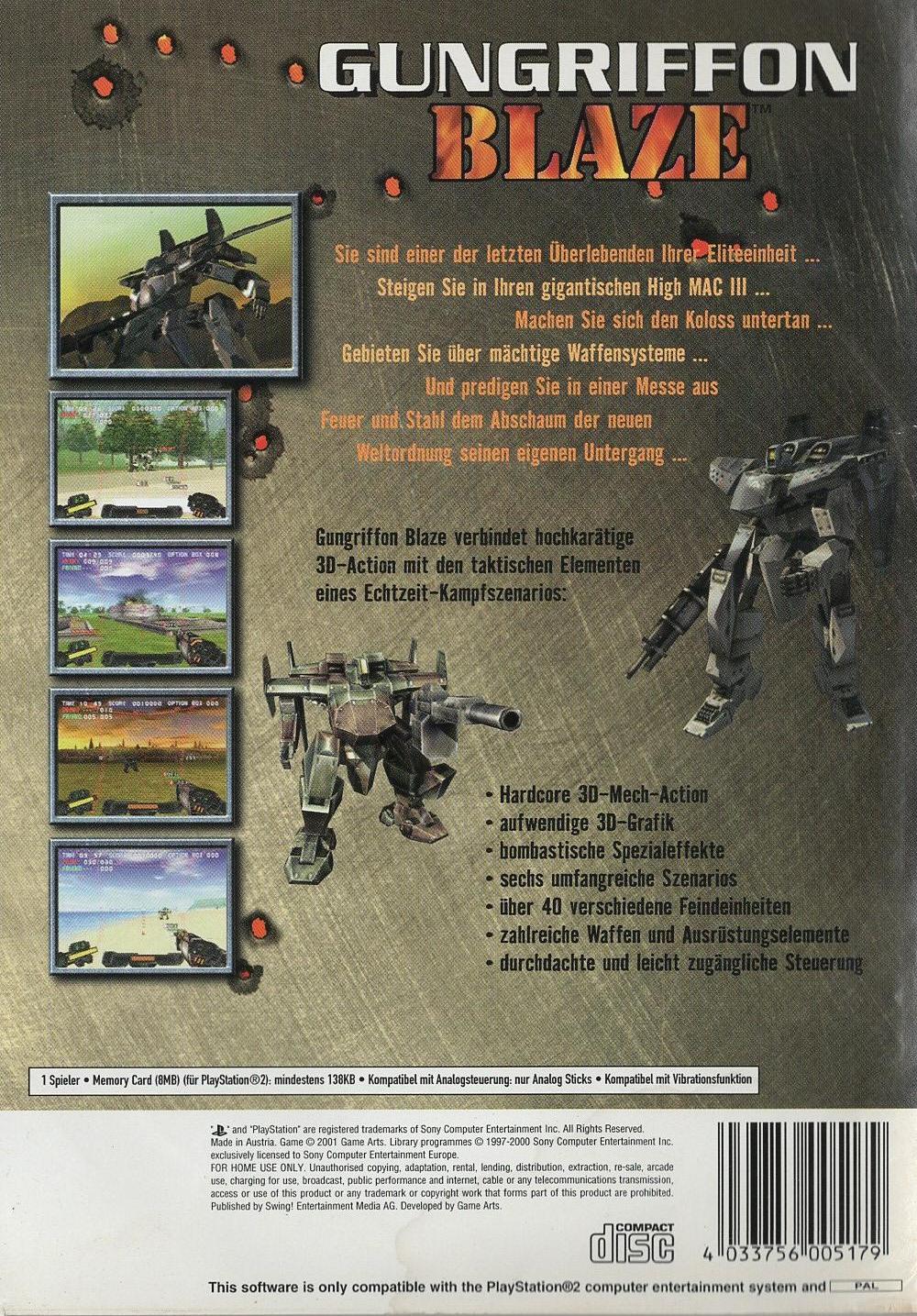 Gungriffon Blaze - PlayStation 2 Rückseite