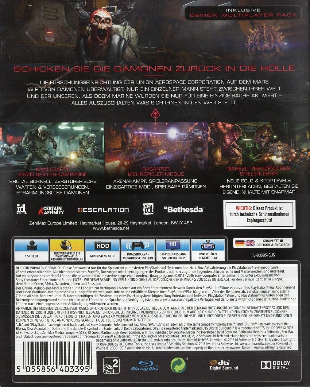 DOOM - PlayStation 4 Rückseite