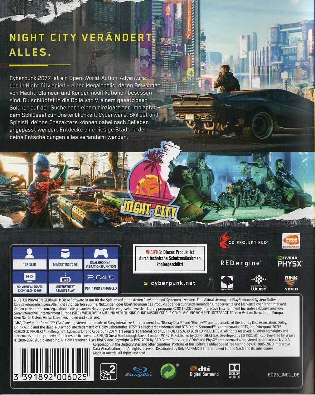 Cyberpunk 2077 - PlayStation 4 Rückseite