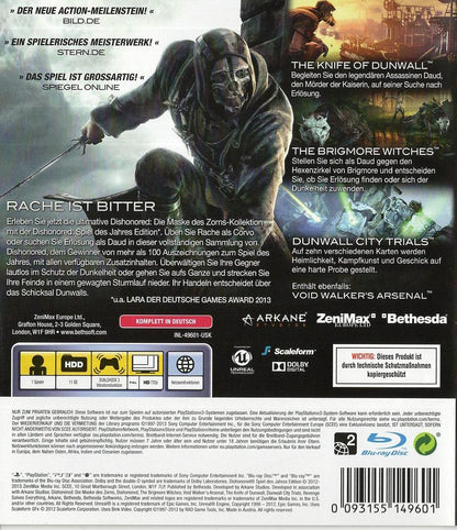 Dishonored: Spiel des Jahres Edition - PlayStation 3 Rückseite