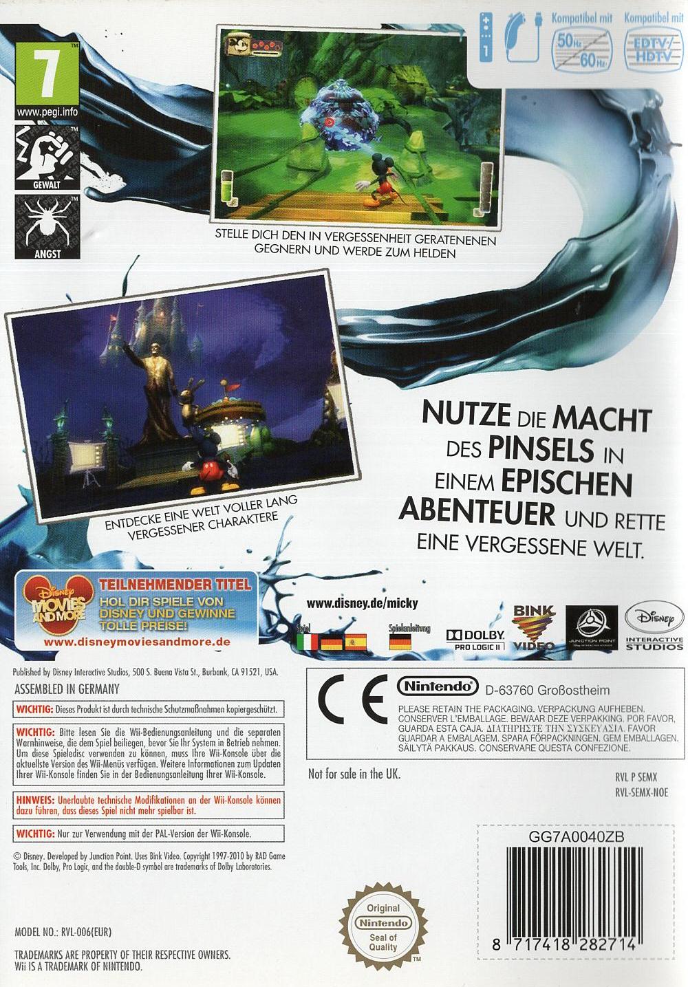 Disney Micky Epic - Nintendo Wii Rückseite