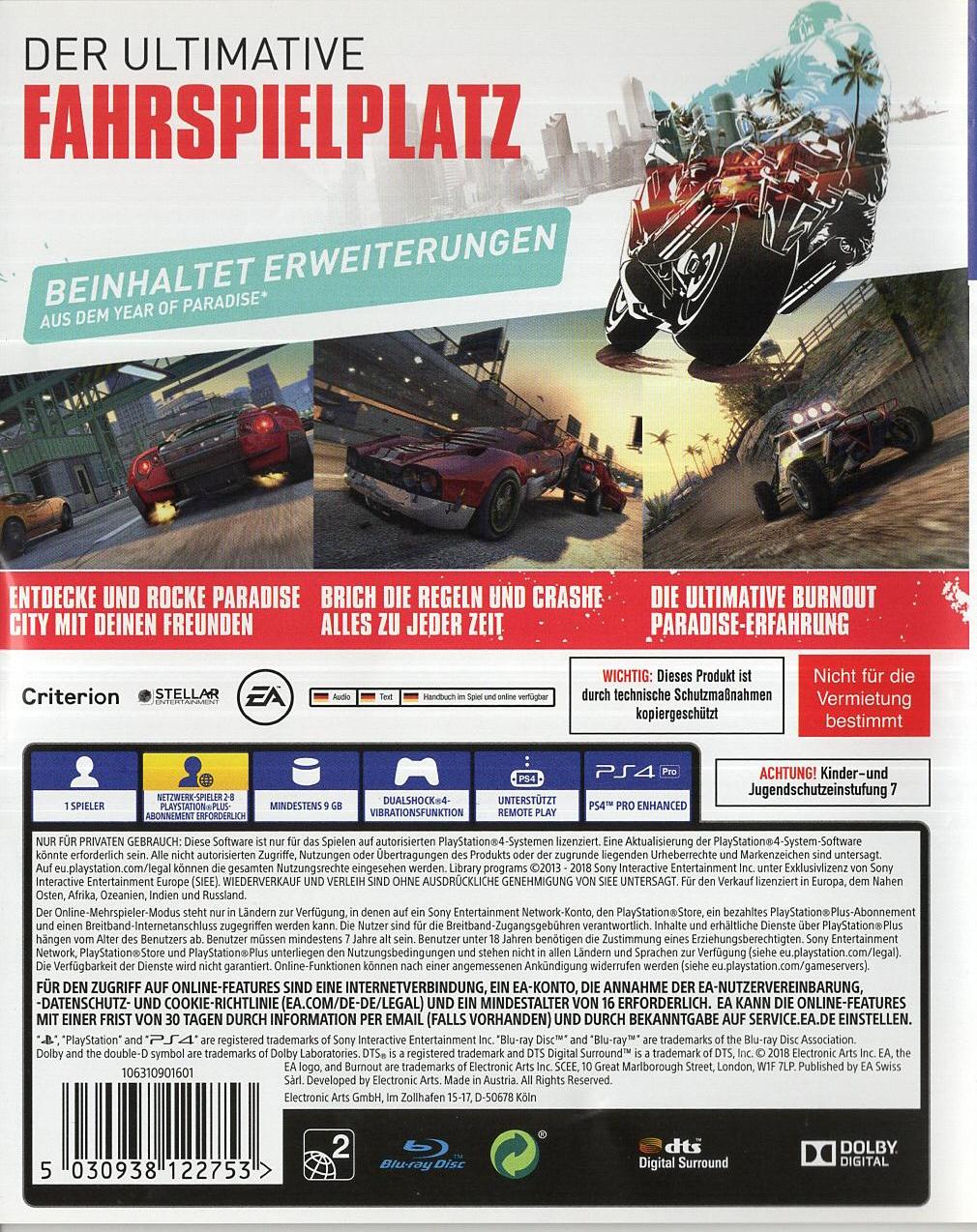 Burnout Paradise Remastered - PlayStation 4 Rückseite