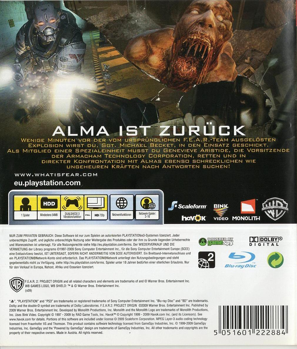 F.E.A.R. 2: Project Origin - PlayStation 3 Rückseite