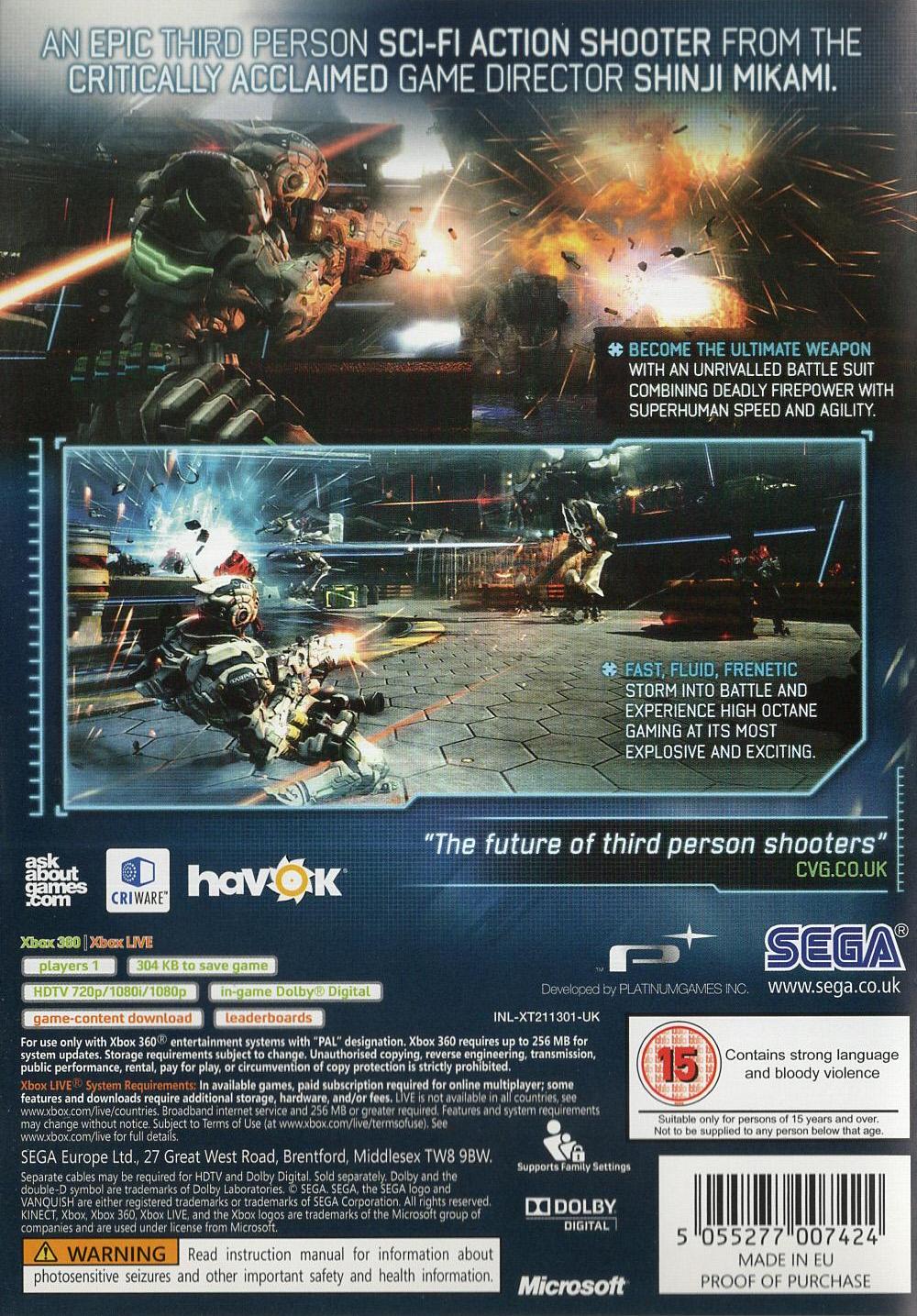 Vanquish - Xbox 360 Rückseite