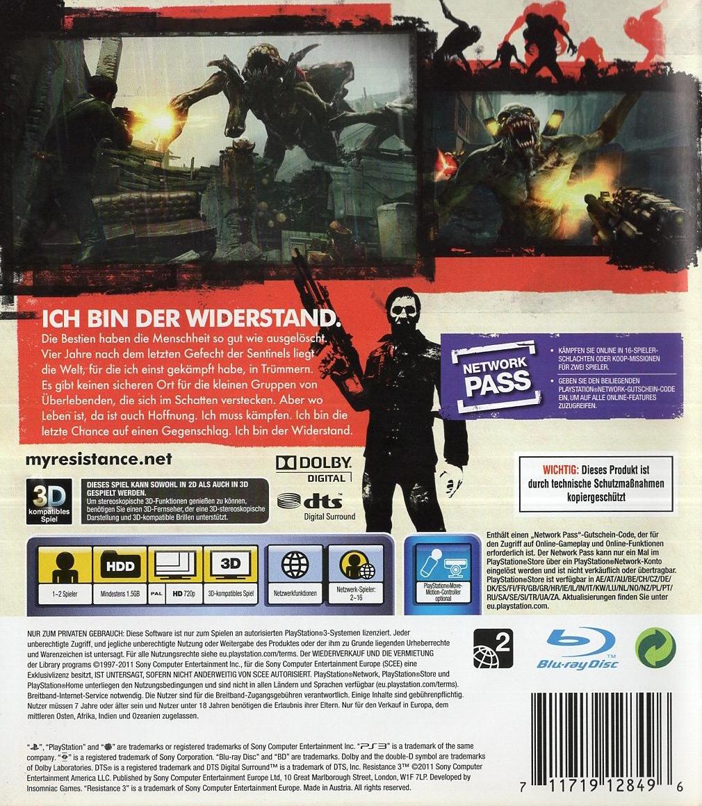 Resistance 3 - PlayStation 3 Rückseite