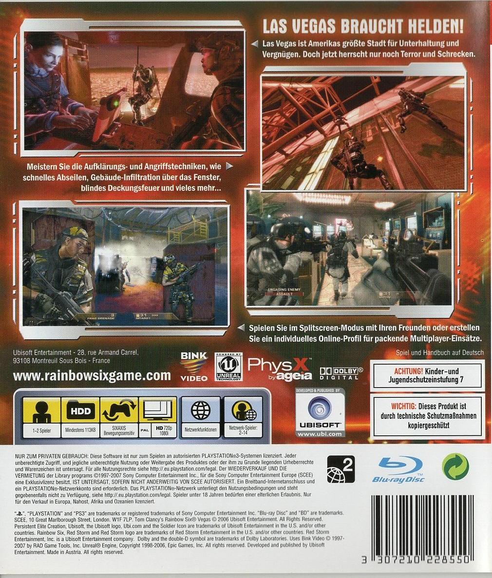 Tom Clancy's Rainbow Six Vegas - PlayStation 3 Rückseite