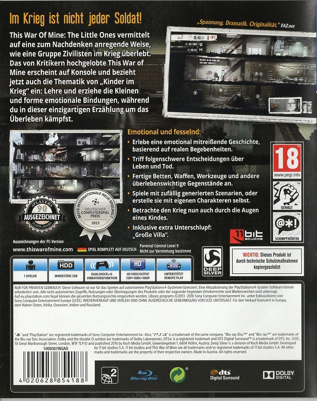 This War Of Mine: The Little Ones - PlayStation 4 Rückseite