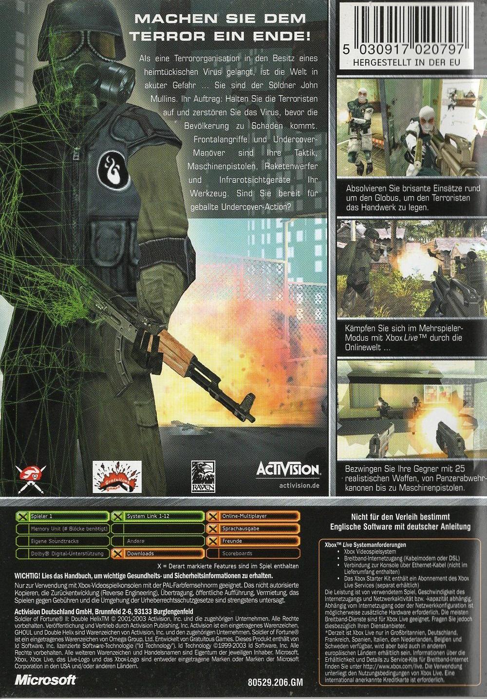 Soldier of Fortune II: Double Helix - Xbox Rückseite