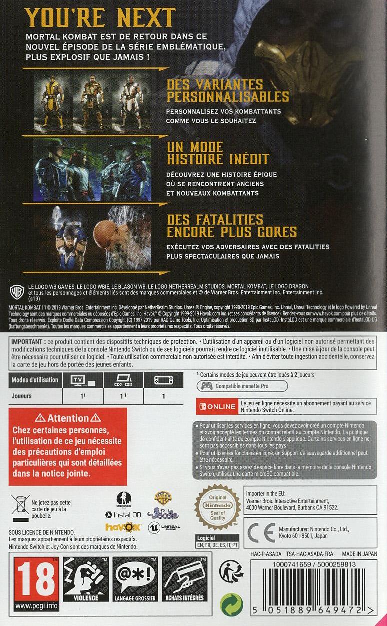 Mortal Kombat 11 - Nintendo Switch Rückseite