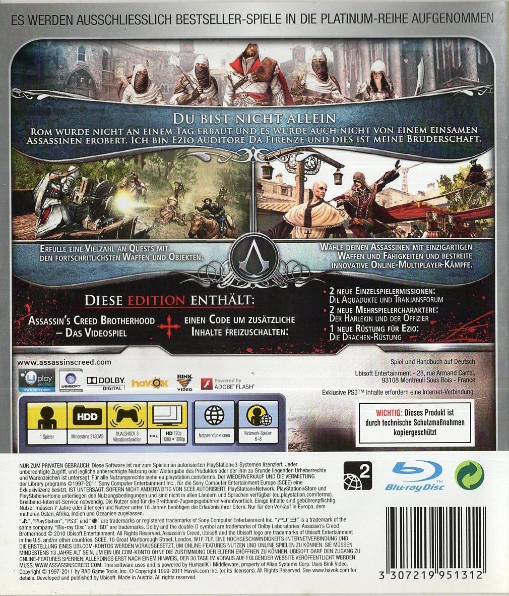 Assassin's Creed Brotherhood - PlayStation 3 Rückseite