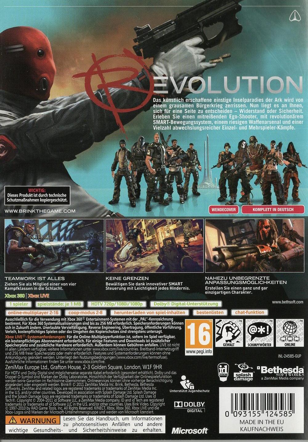 Brink - Xbox 360 Rückseite