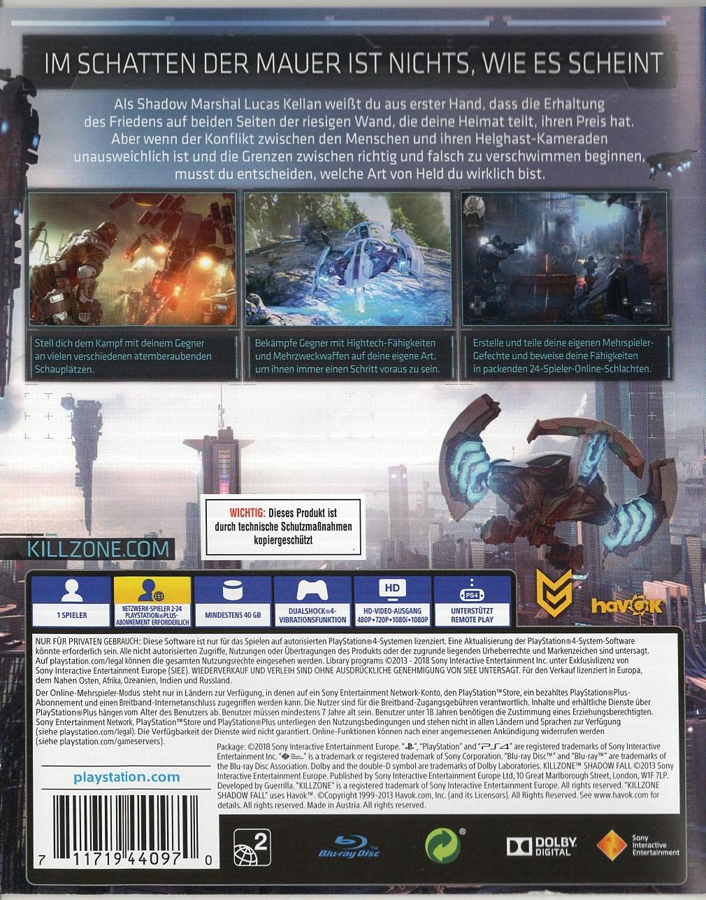 Killzone Shadow Fall - PlayStation 4 Rückseite