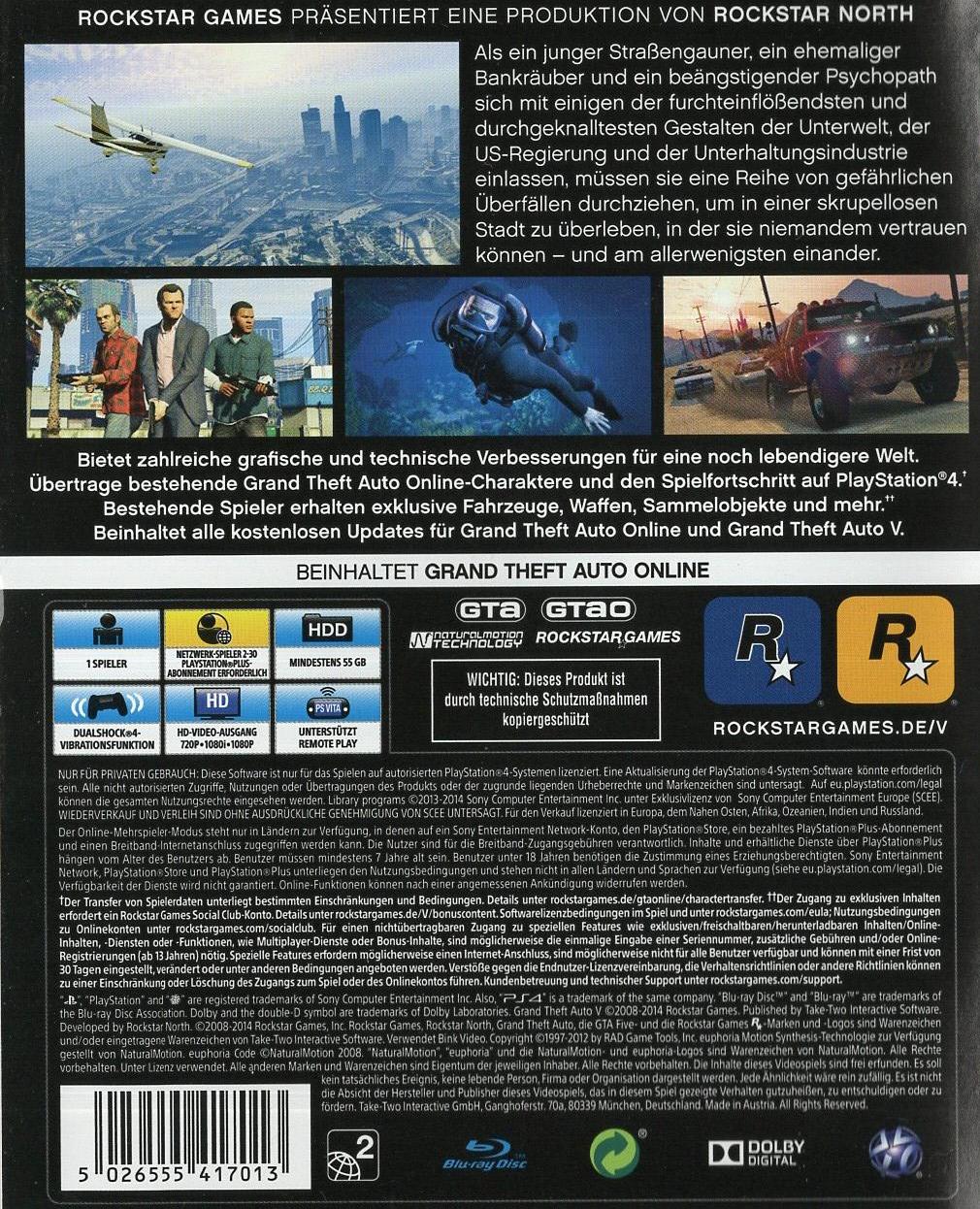 Grand Theft Auto V - PlayStation 4 Rückseite