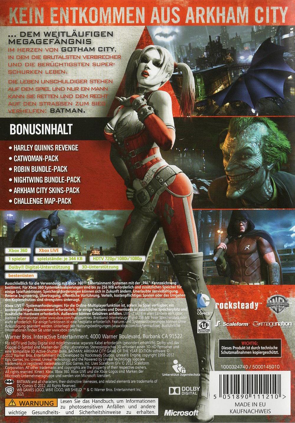 Batman: Arkham City - Game of the Year Edition - Xbox 360 Rückseite