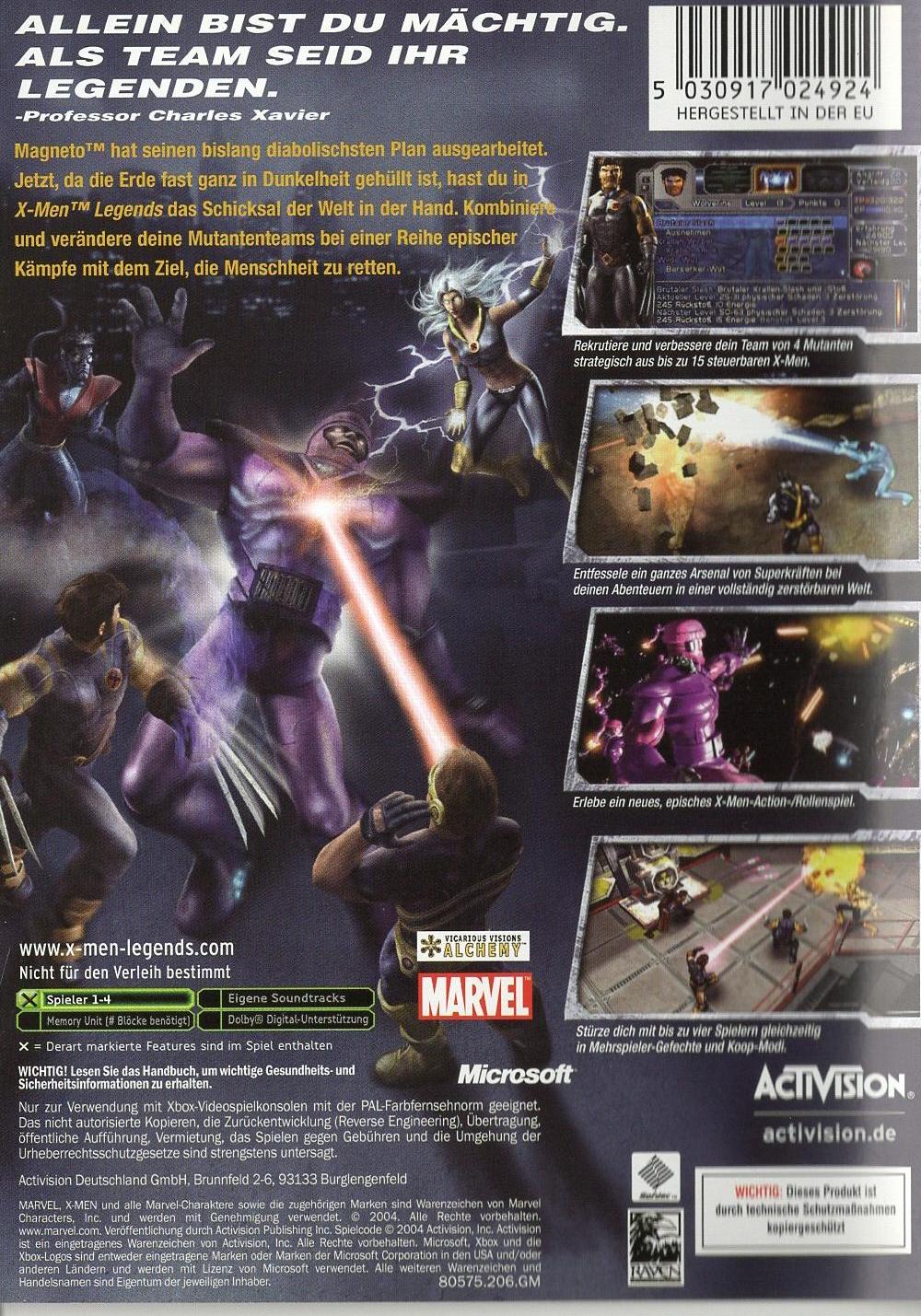 X-Men Legends - Xbox Rückseite