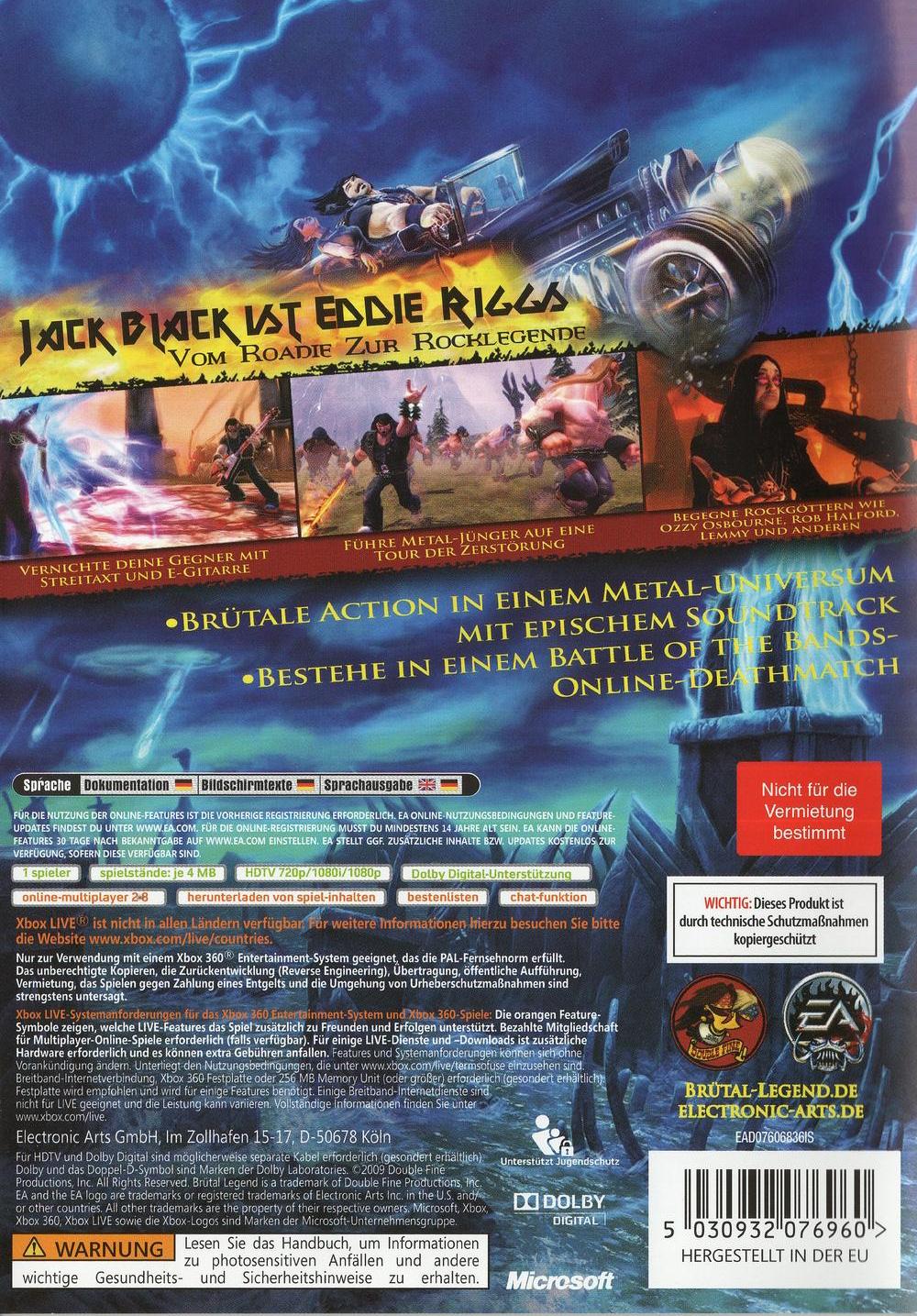 Brütal Legend - Xbox 360 Rückseite