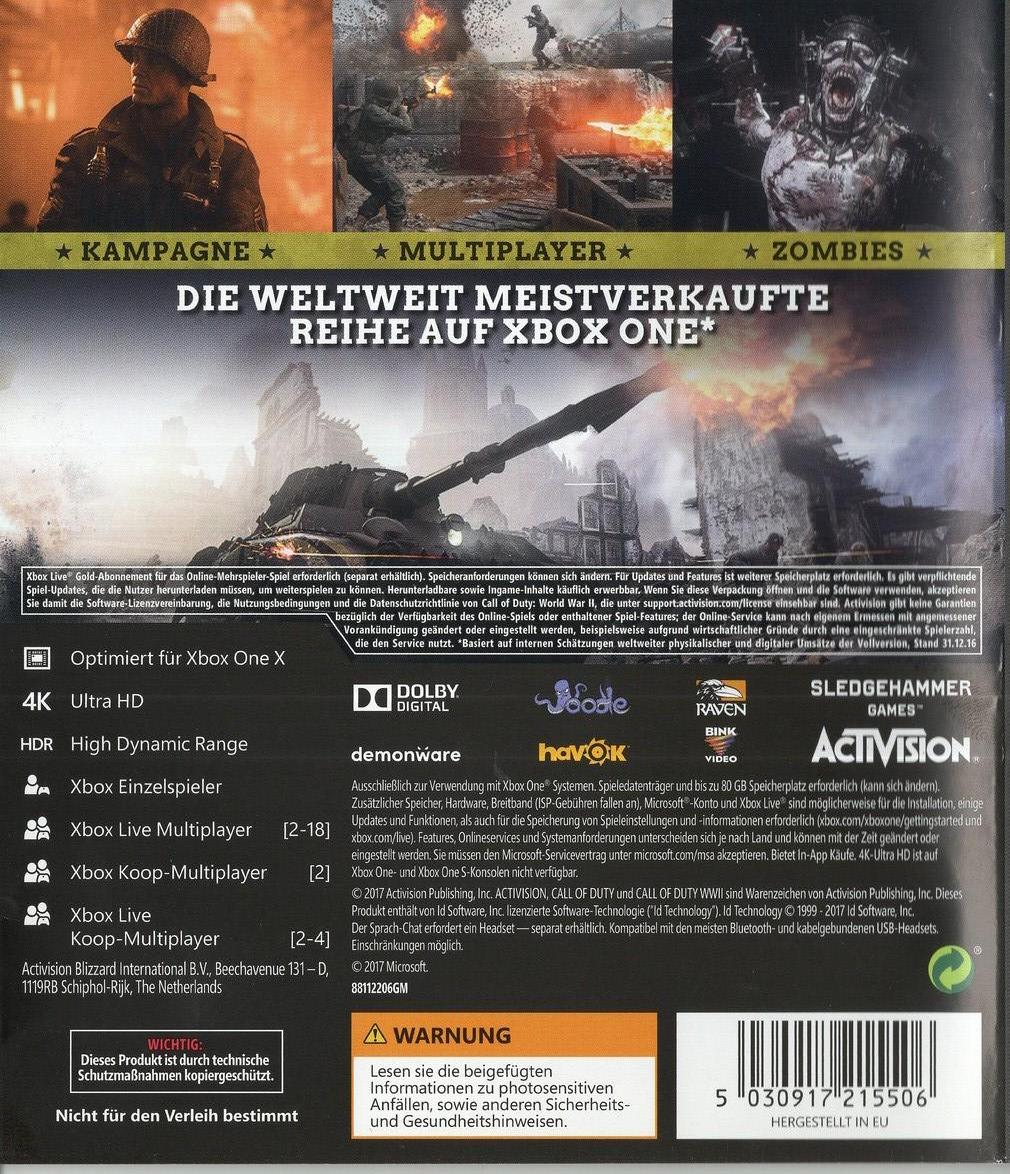 Call of Duty: WWII - Xbox One Rückseite