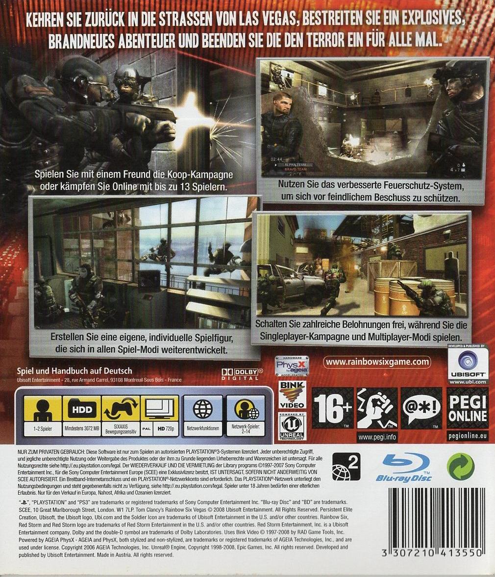 Tom Clancy's Rainbow Six: Vegas 2 - PlayStation 3 Rückseite
