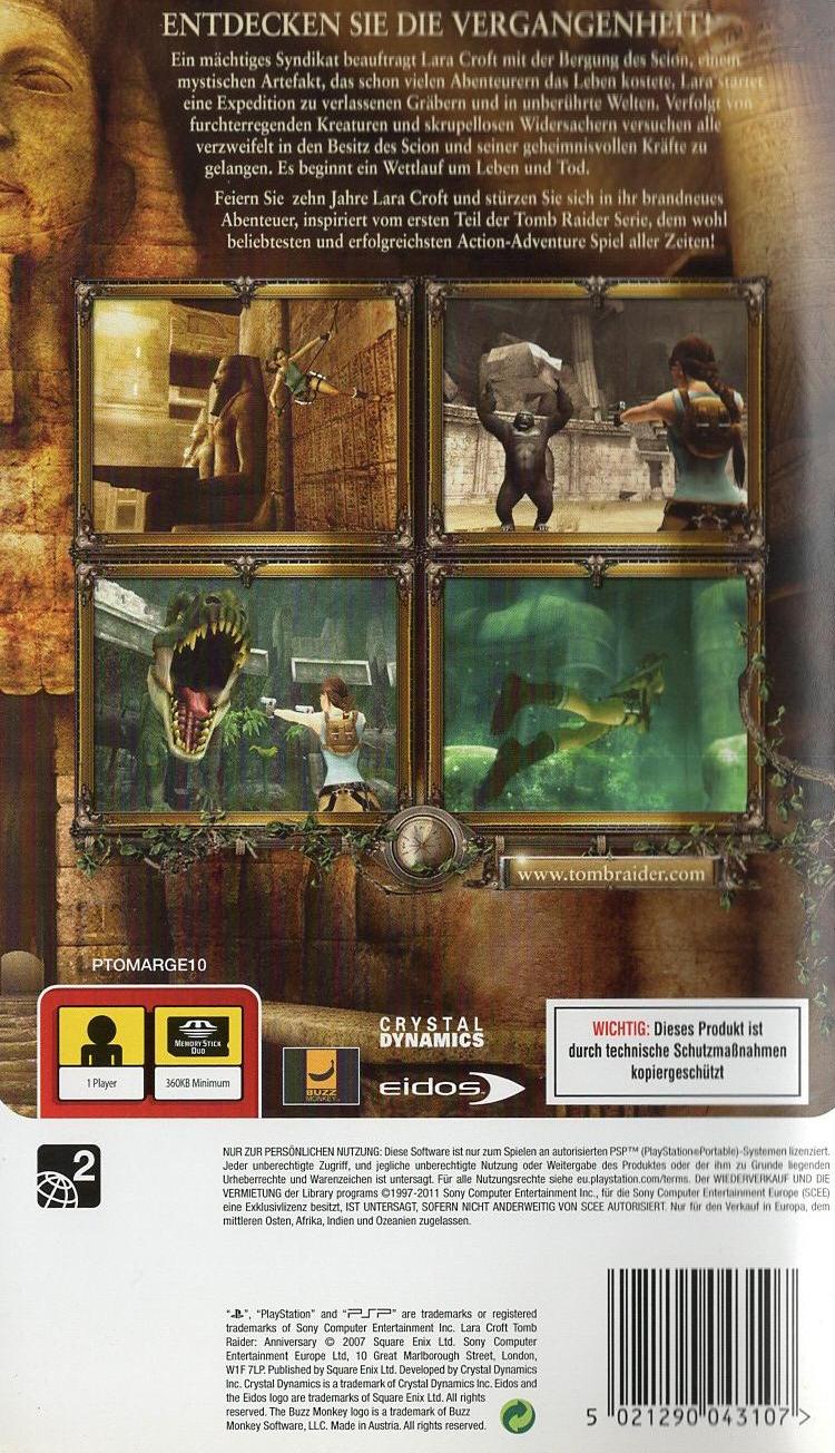 Lara Croft Tomb Raider: Anniversary - PlayStation Portable Rückseite