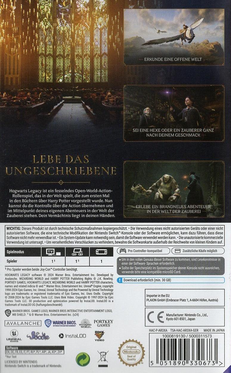 Hogwarts Legacy - Nintendo Switch Rückseite
