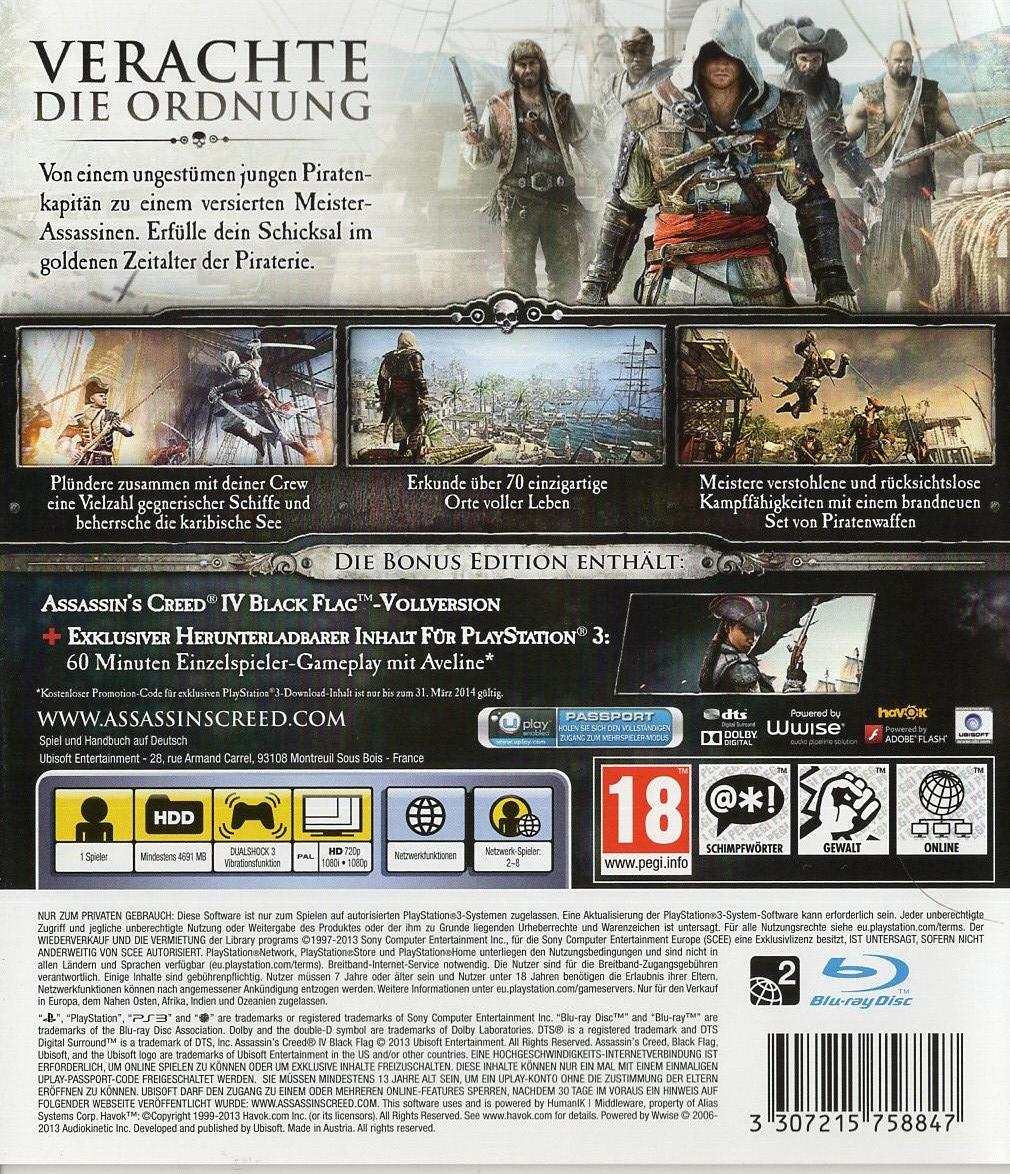 Assassin's Creed IV: Black Flag - PlayStation 3 Rückseite