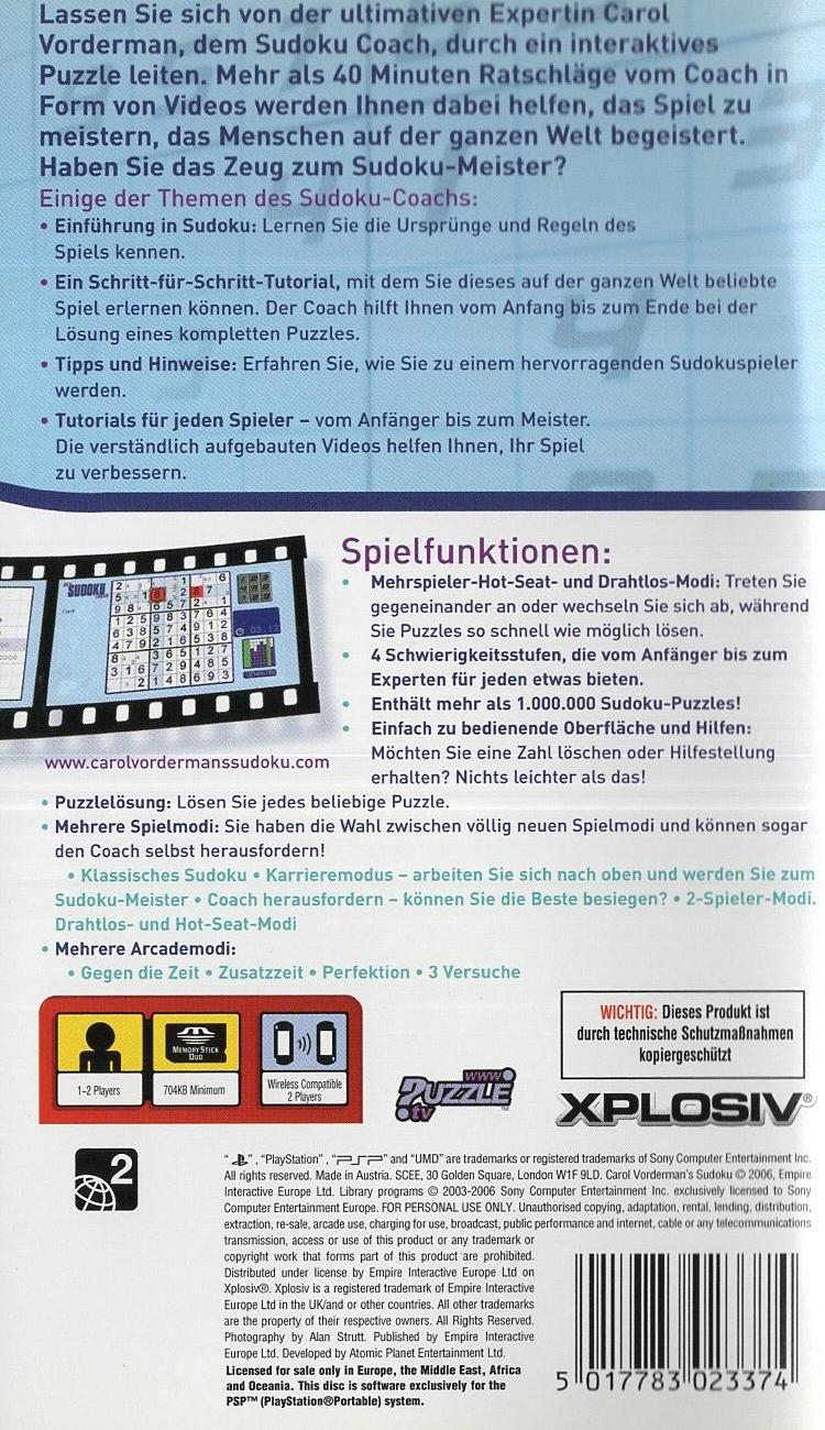 Der Sudoku Coach - PlayStation Portable Rückseite