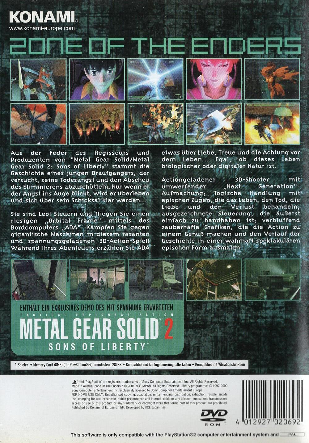 Zone Of The Enders - PlayStation 2 Rückseite