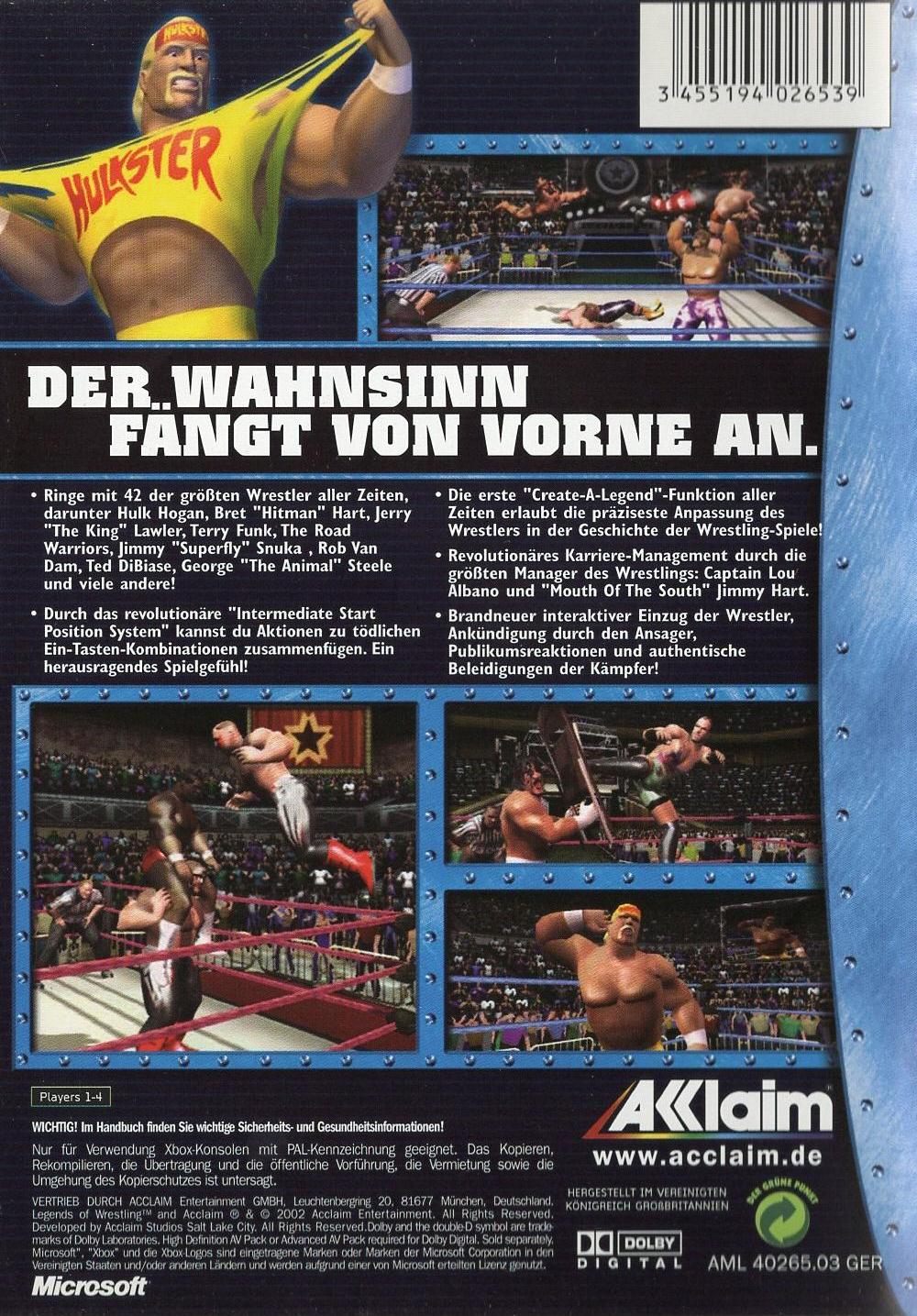 Legends of Wrestling - Xbox Rückseite