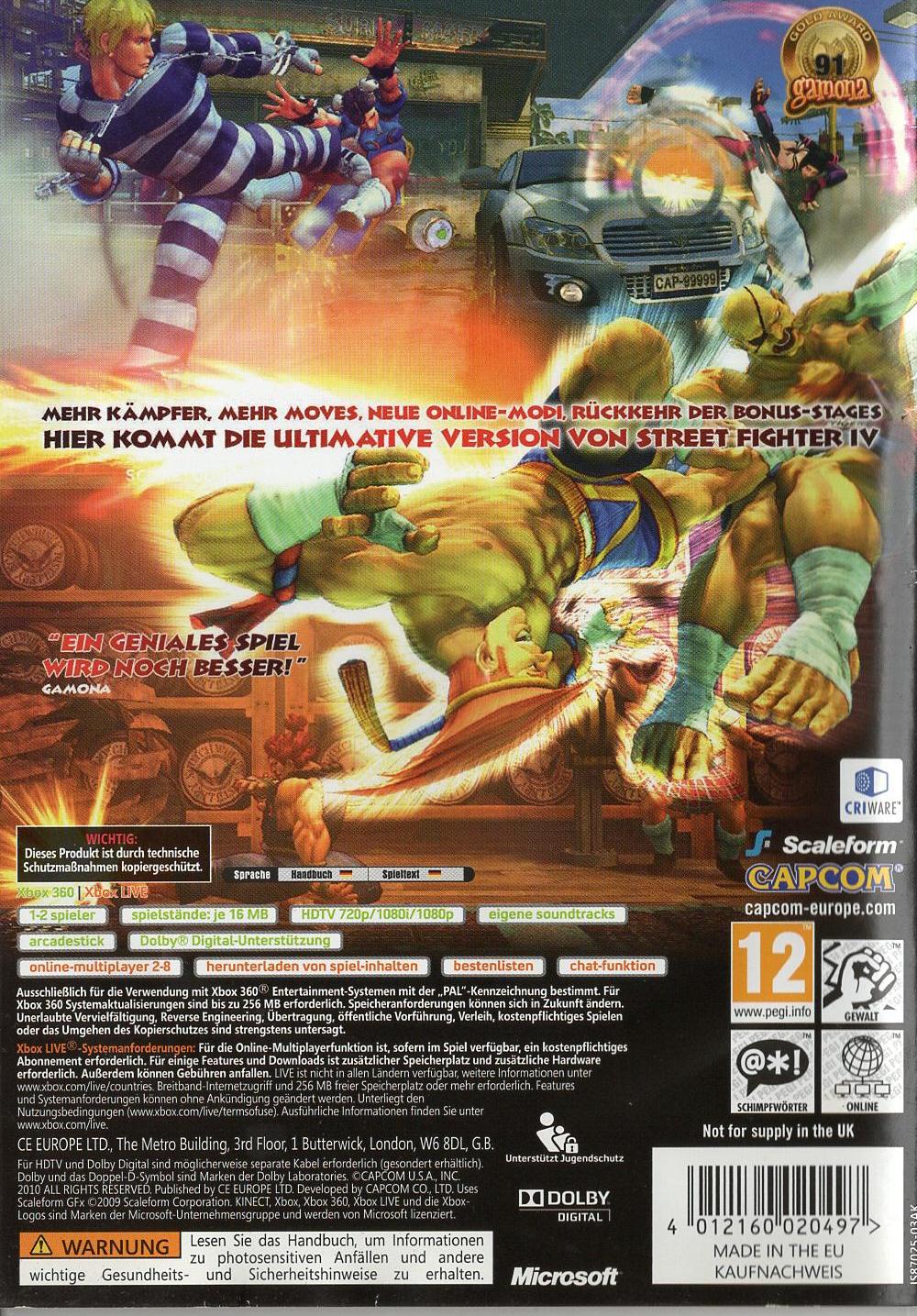 Super Street Fighter IV - Xbox 360 Rückseite