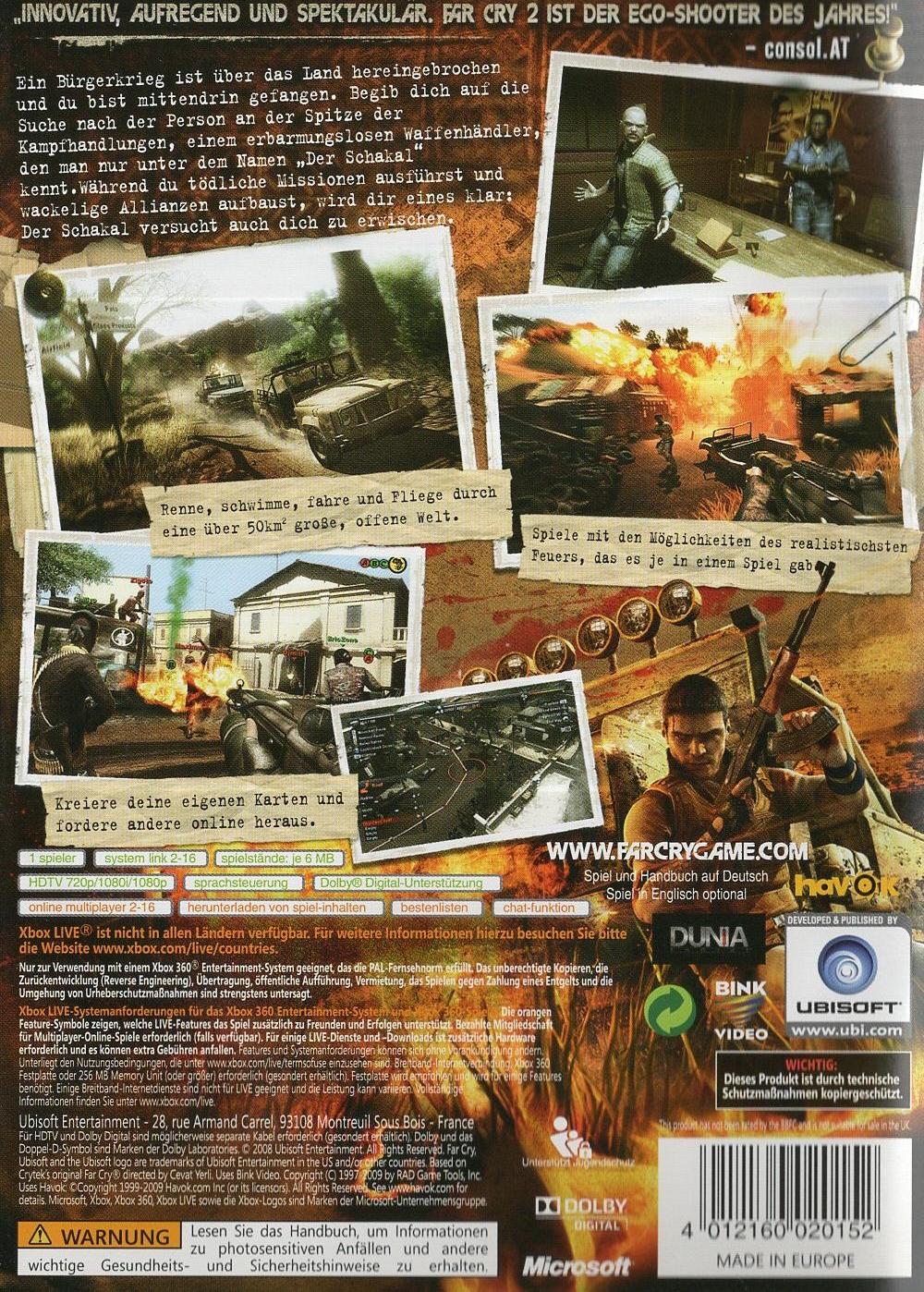 Far Cry 2 - Xbox 360 Rückseite